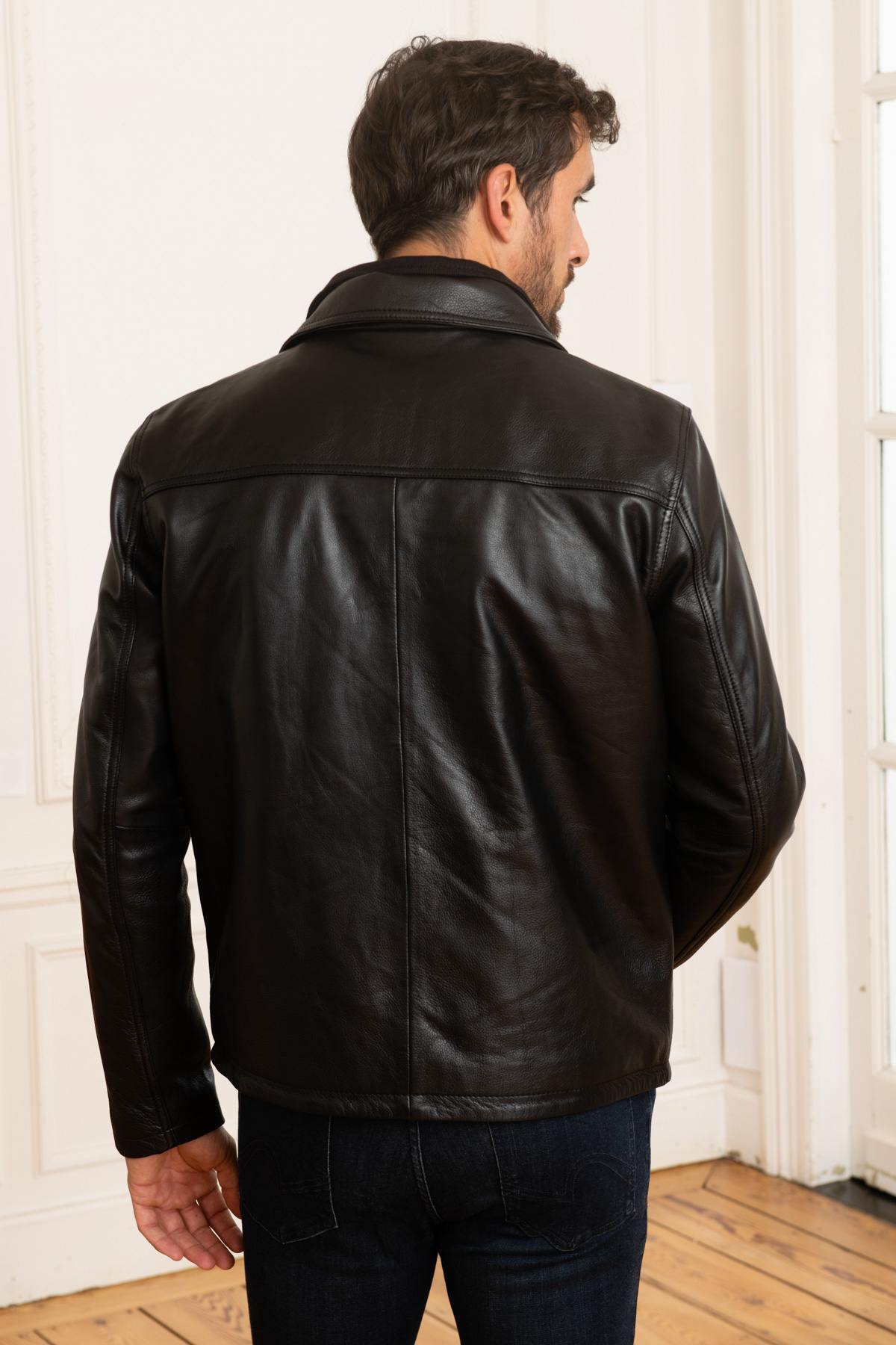 Black leather jacket with facing - Image n°5