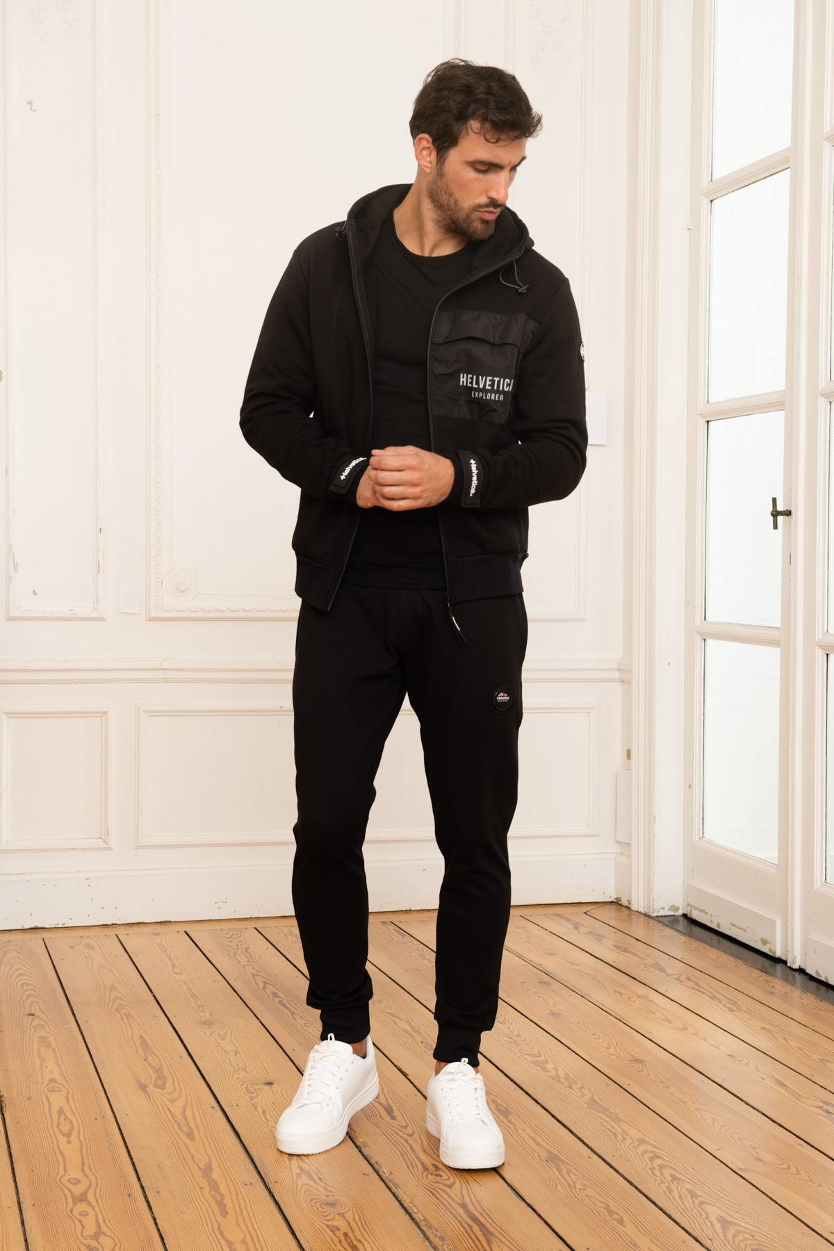 Black hooded jogging jacket - Image n°2