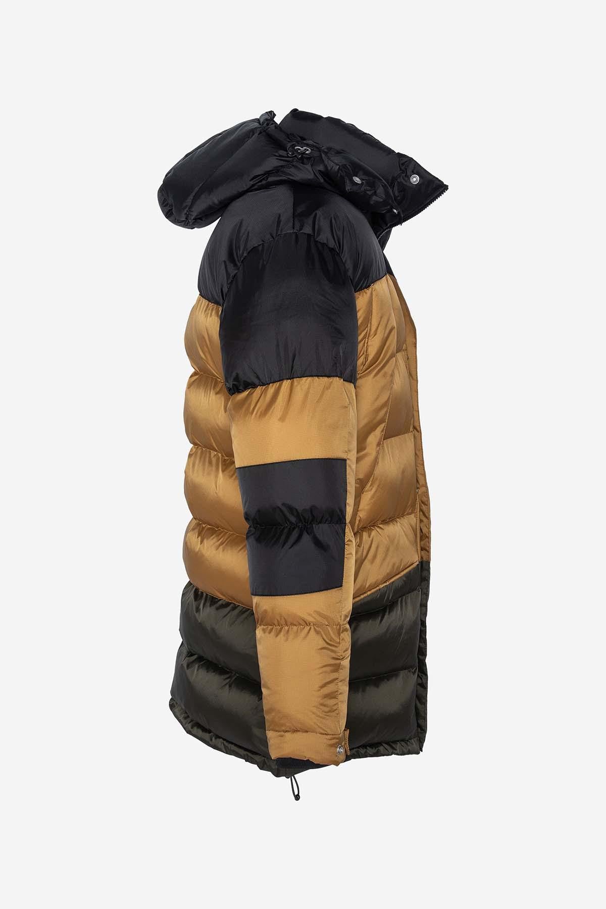 Long down jacket with hood gold / black / khaki - Image n°3