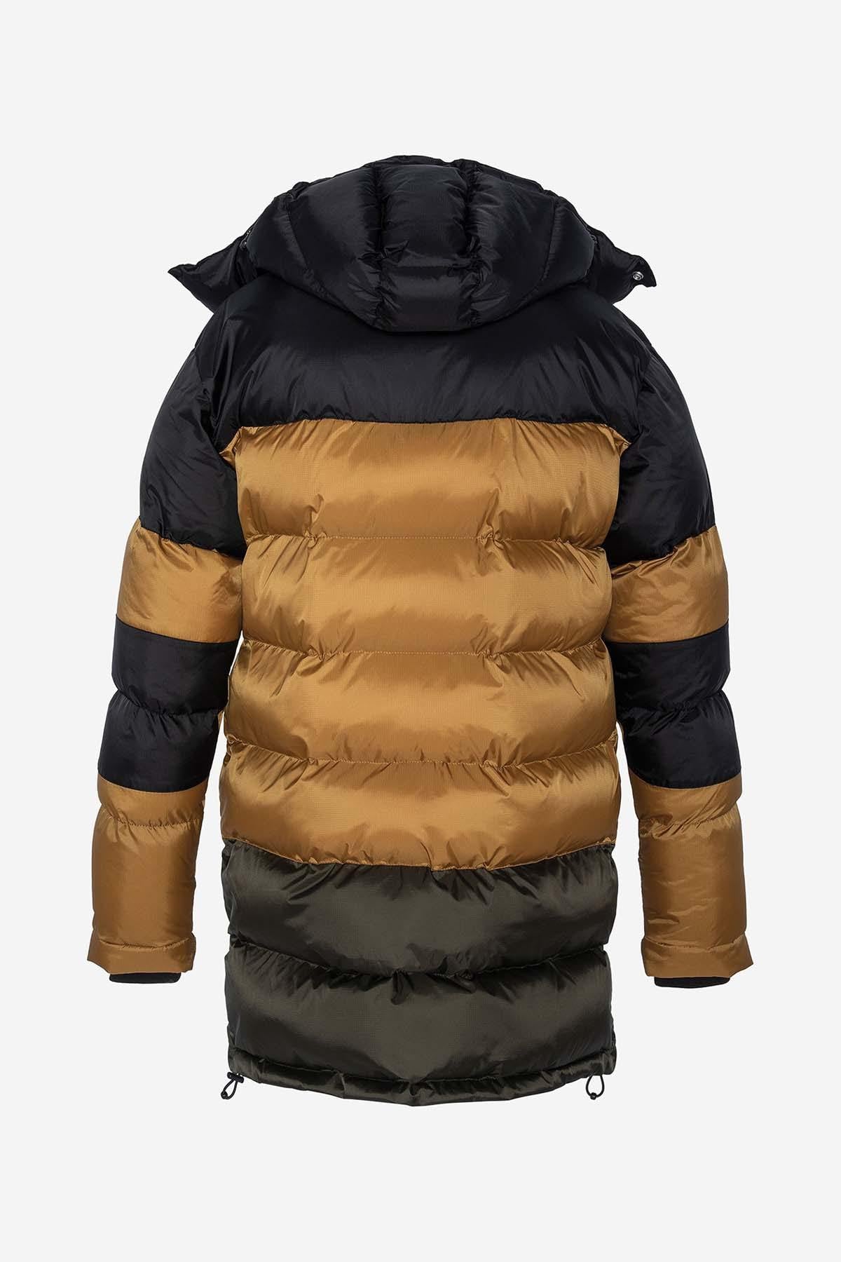 Long down jacket with hood gold / black / khaki - Image n°4