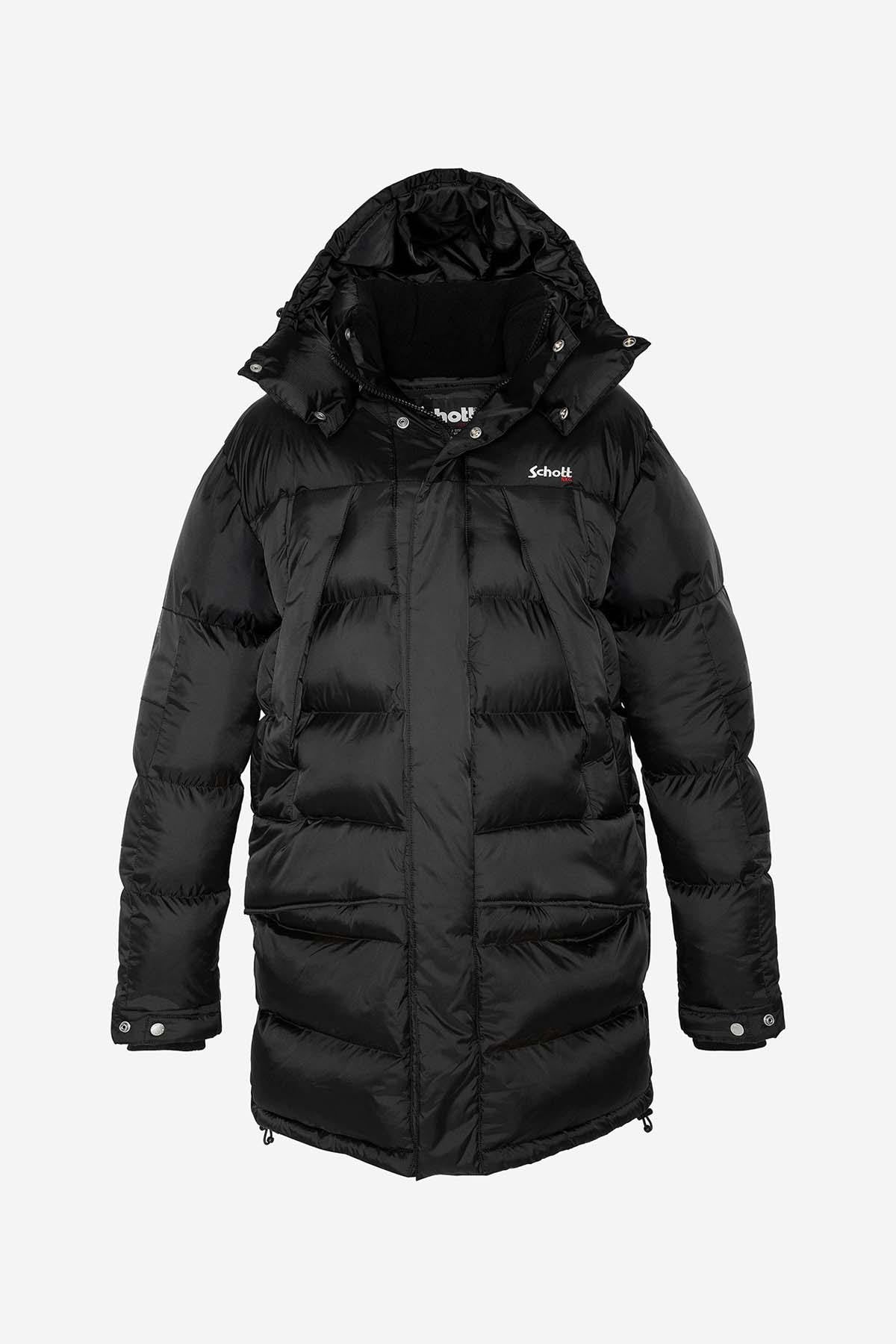 Long black nylon down jacket - Image n°1