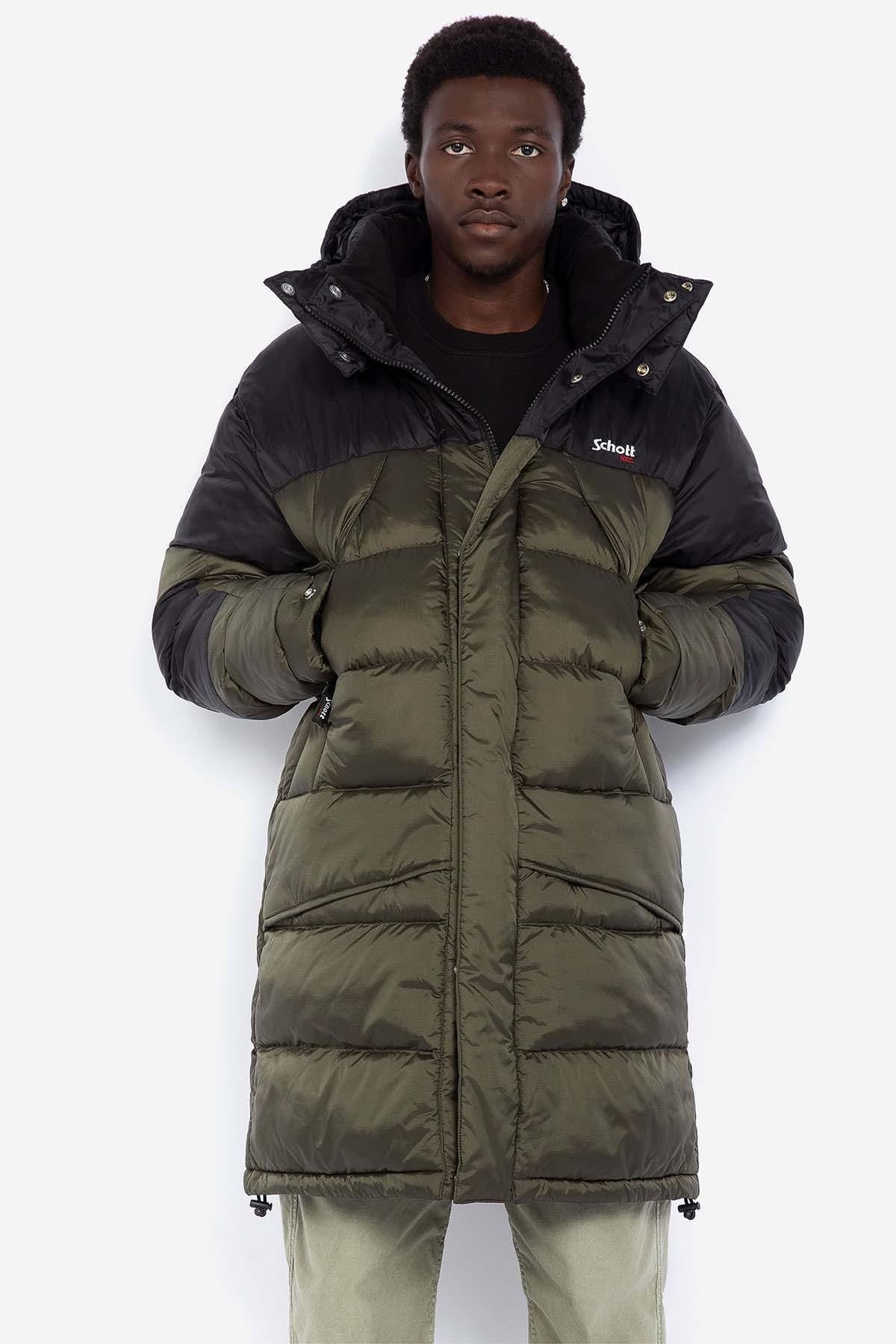 Long khaki and black down jacket - Image n°4