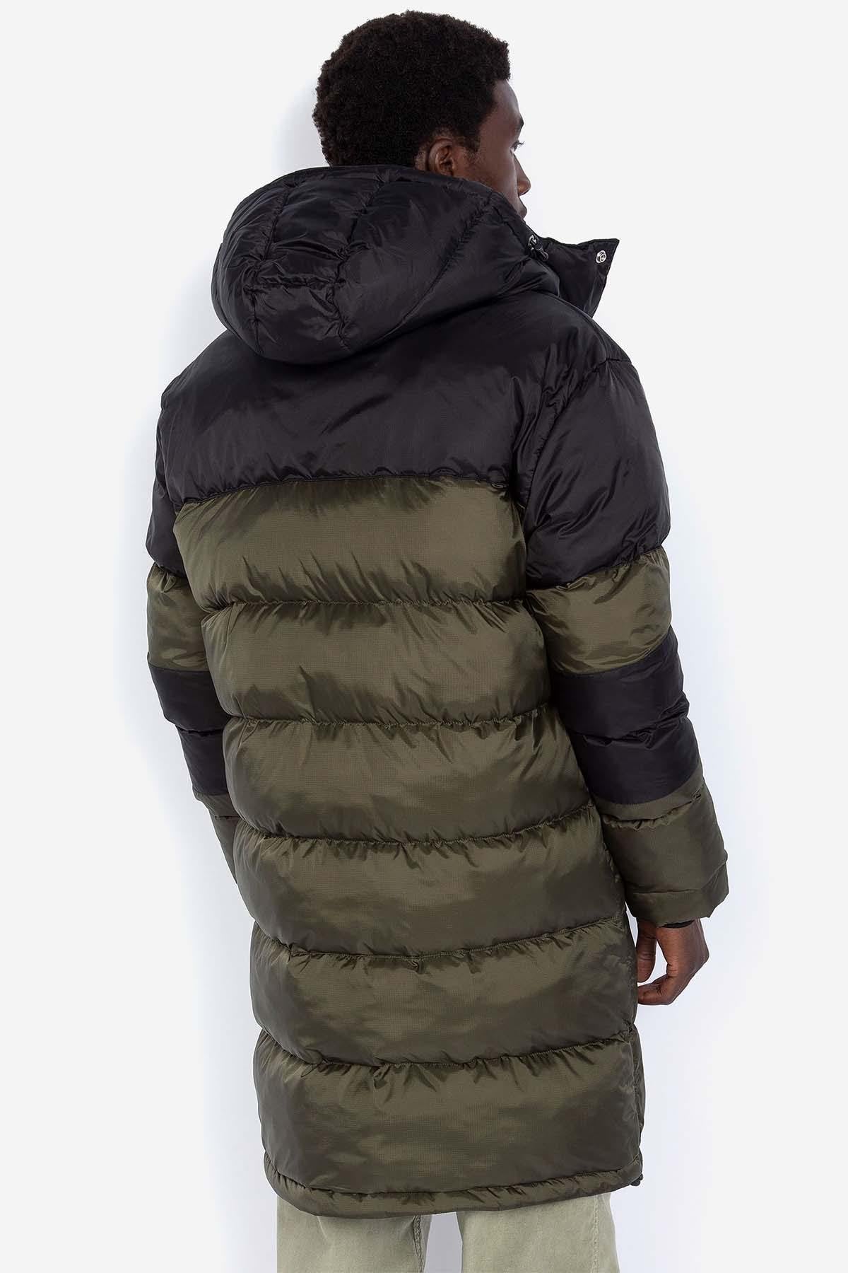 Long khaki and black down jacket - Image n°2