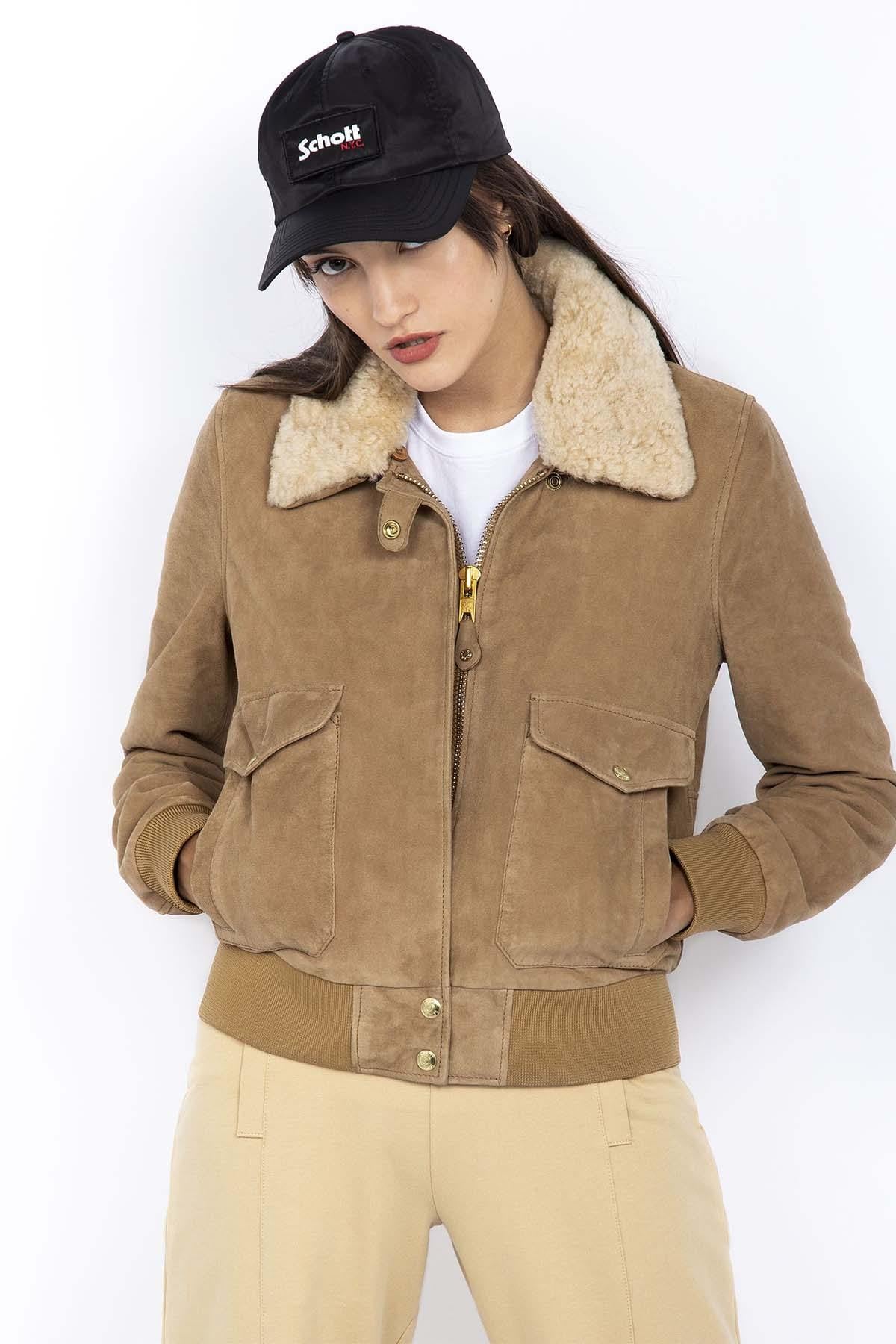 Women's A-2 pilot jacket in suede leather - Image n°1