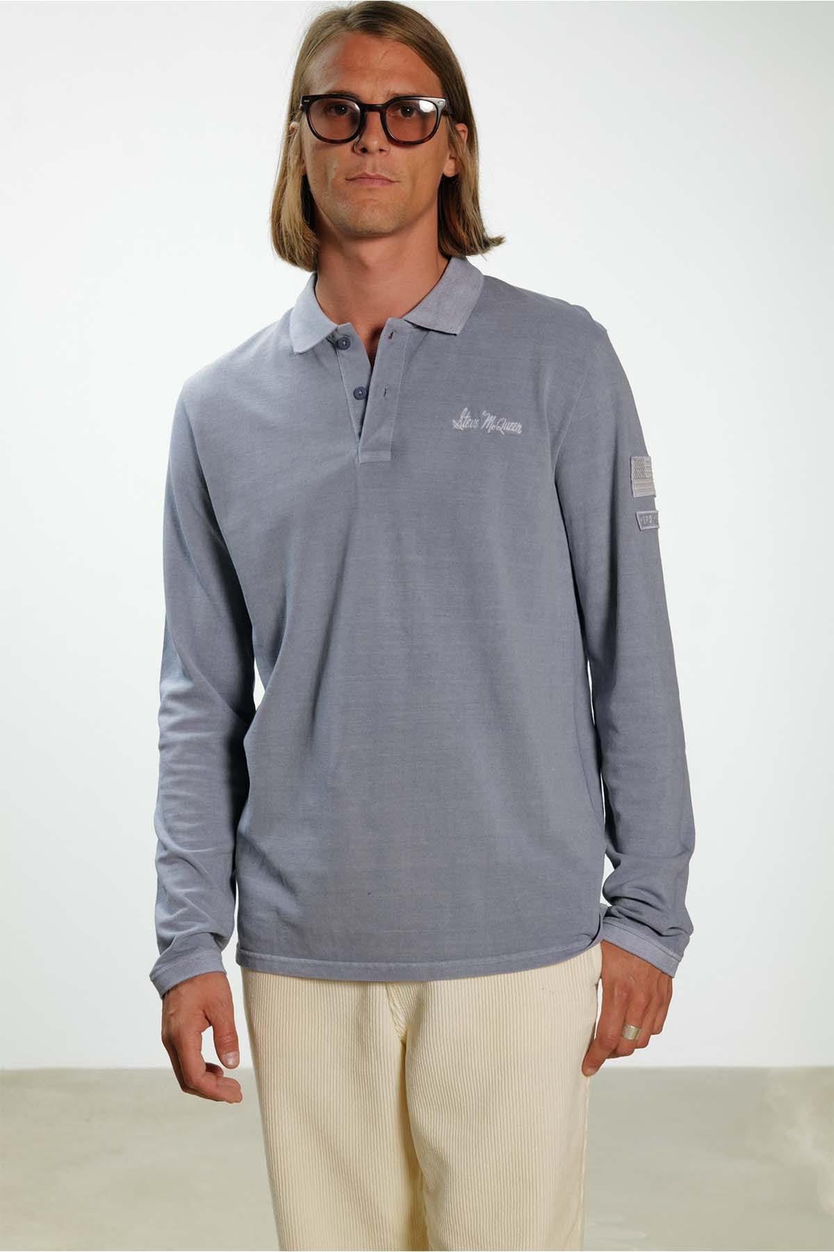 Steve McQueen long sleeve polo shirt blue gray - Image n°5