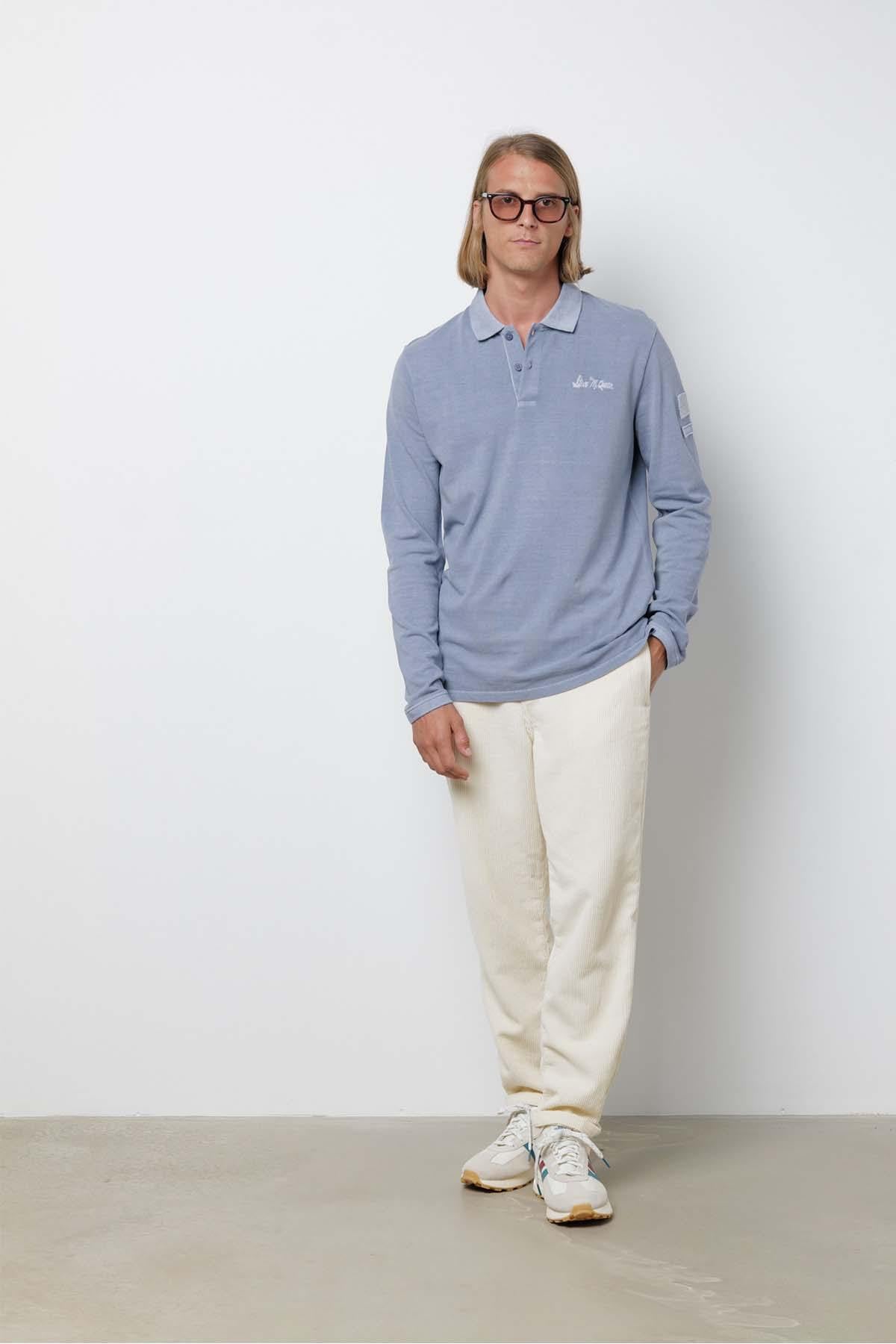 Steve McQueen long sleeve polo shirt blue gray - Image n°6