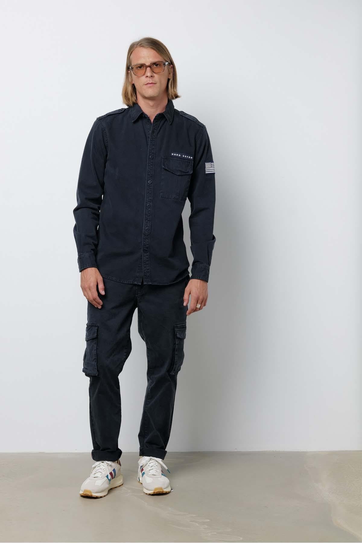 Navy blue vintage motor shirt - Image n°2