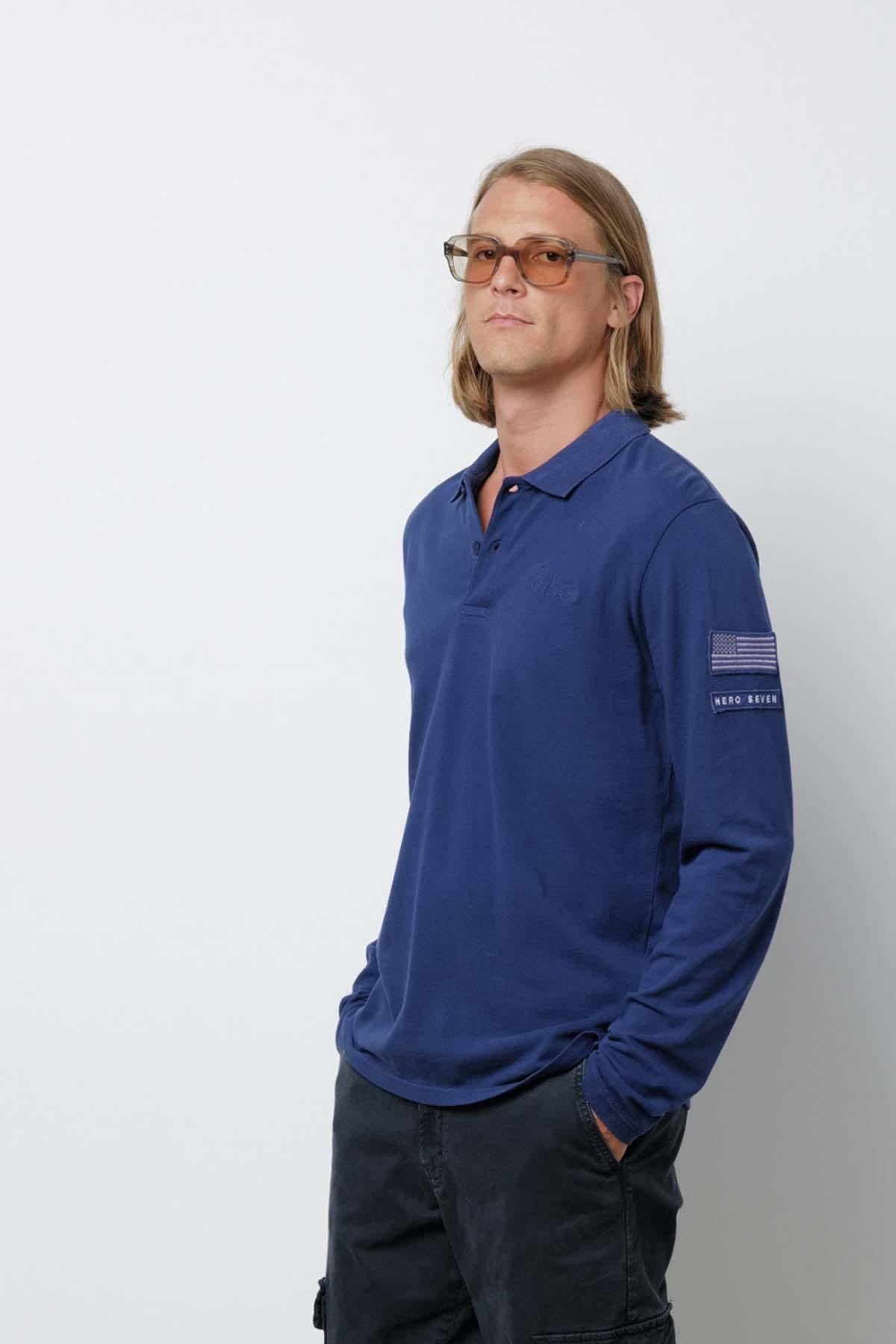 Steve McQueen Navy Long Sleeve Polo Shirt - Image n°1