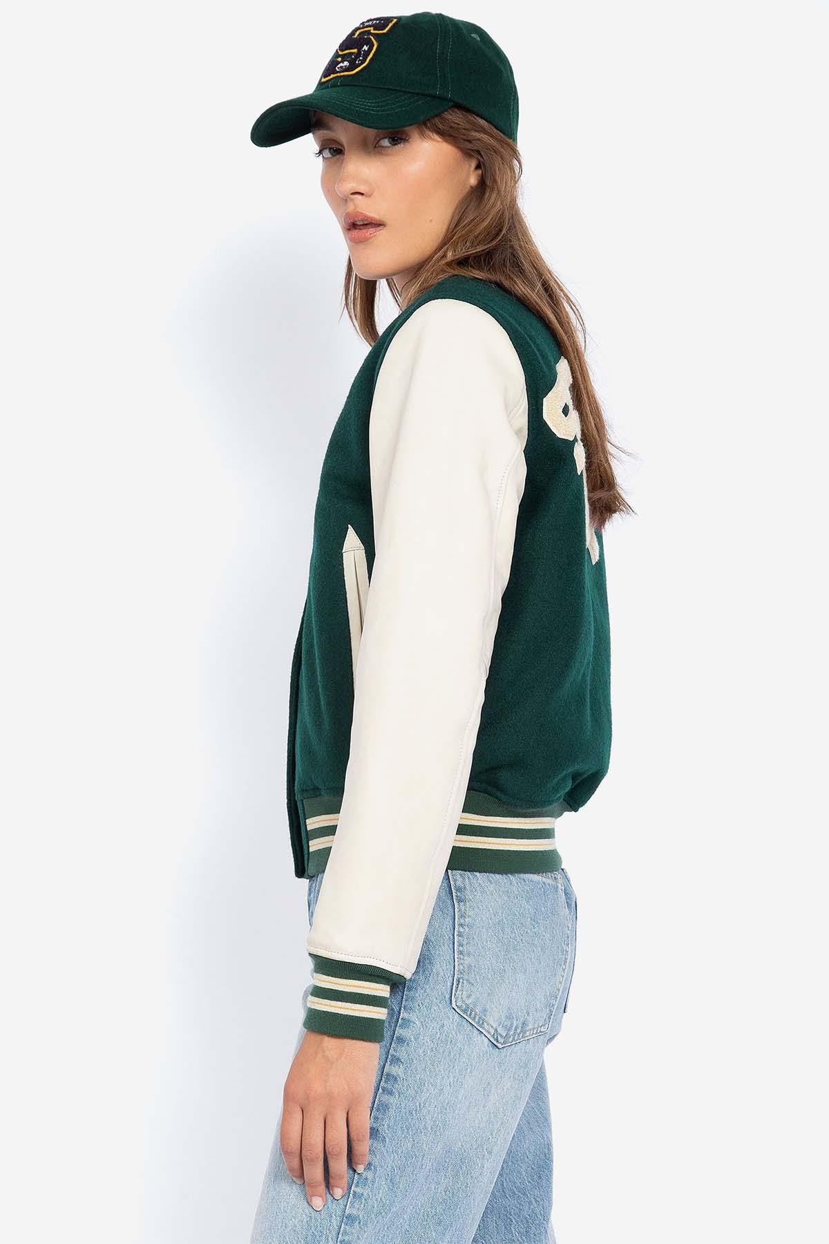 Women's green American varsity jacket - Image n°3