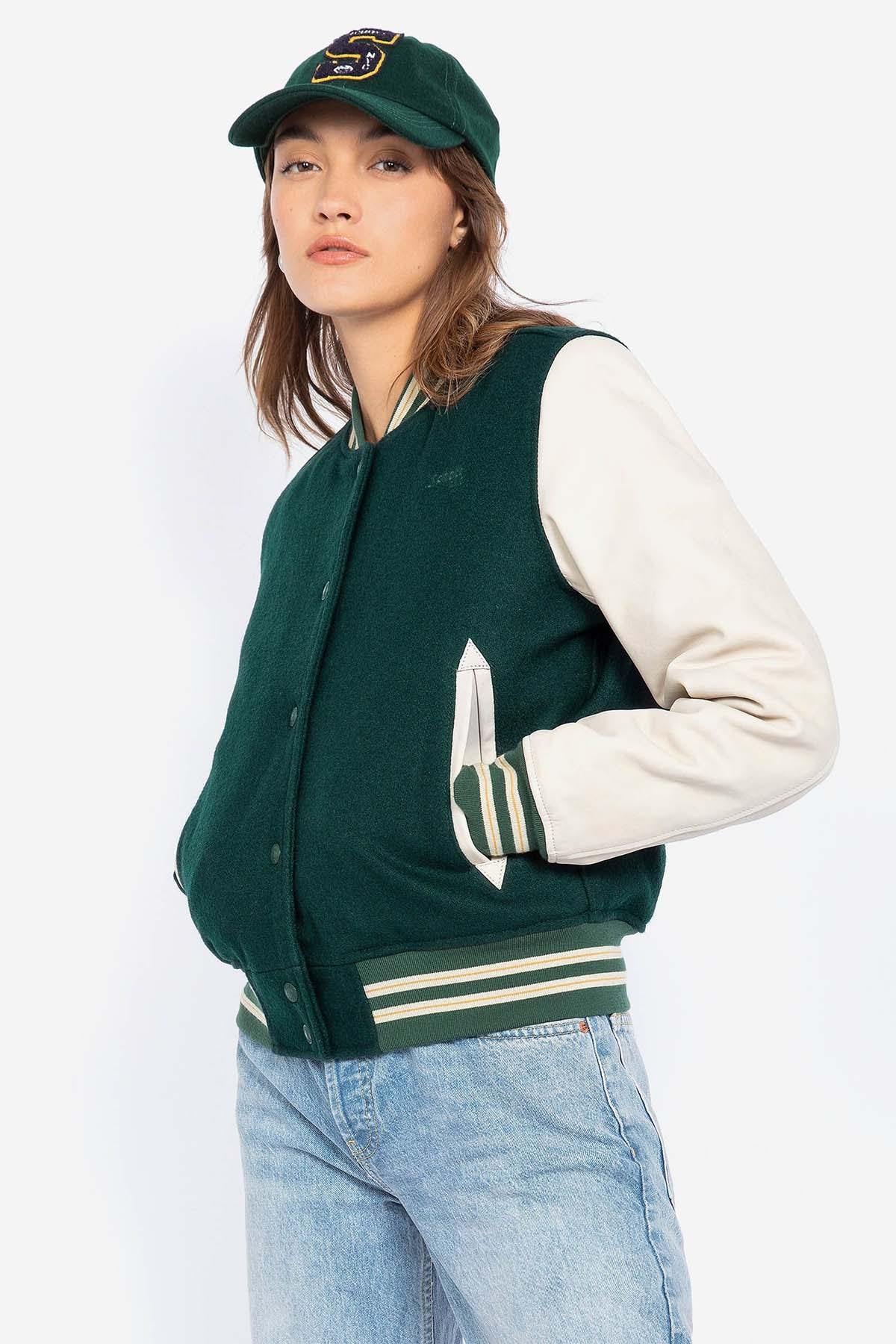 Women's green American varsity jacket - Image n°1