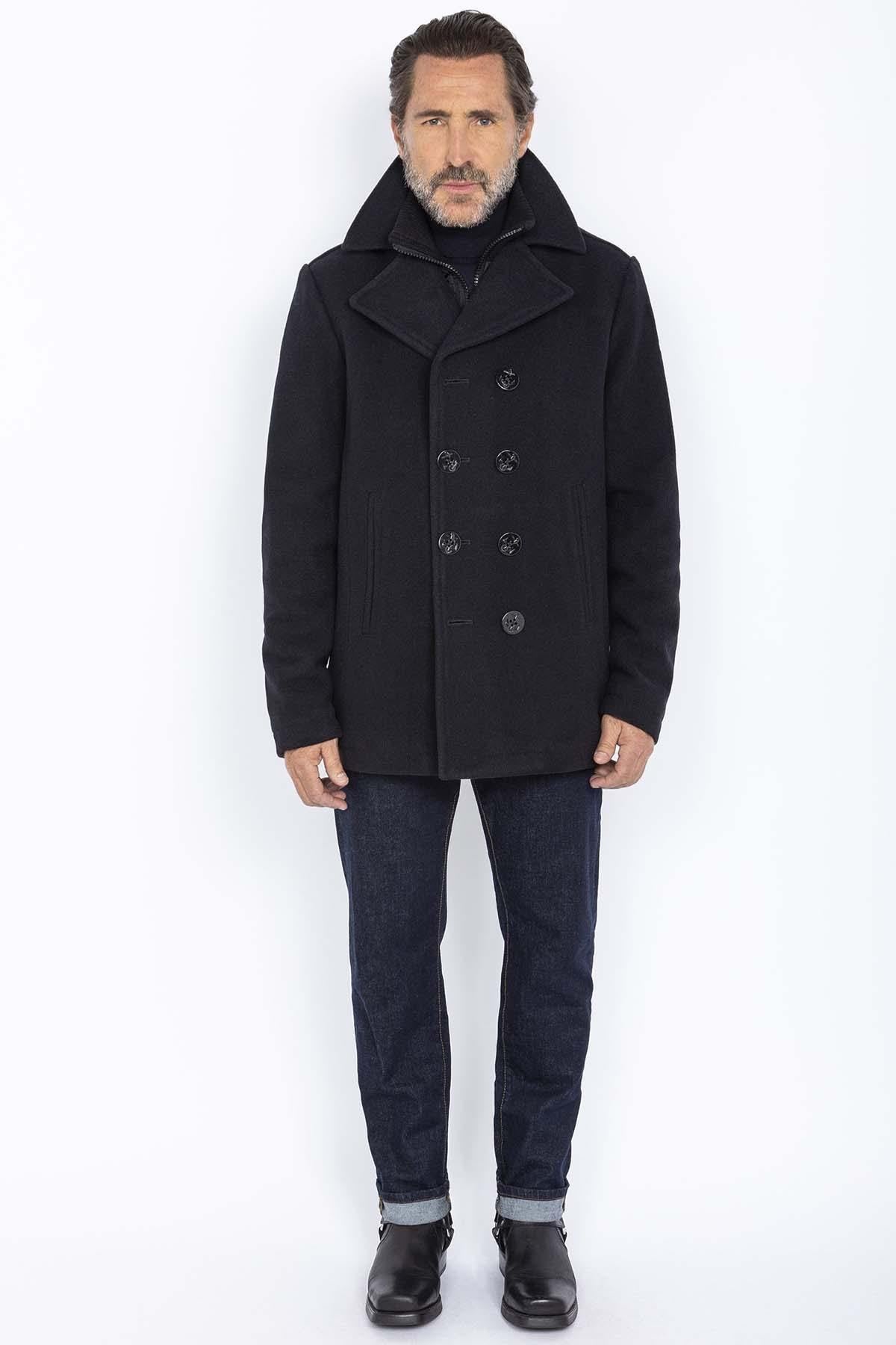 Men's navy blue wool peacoat - Image n°3