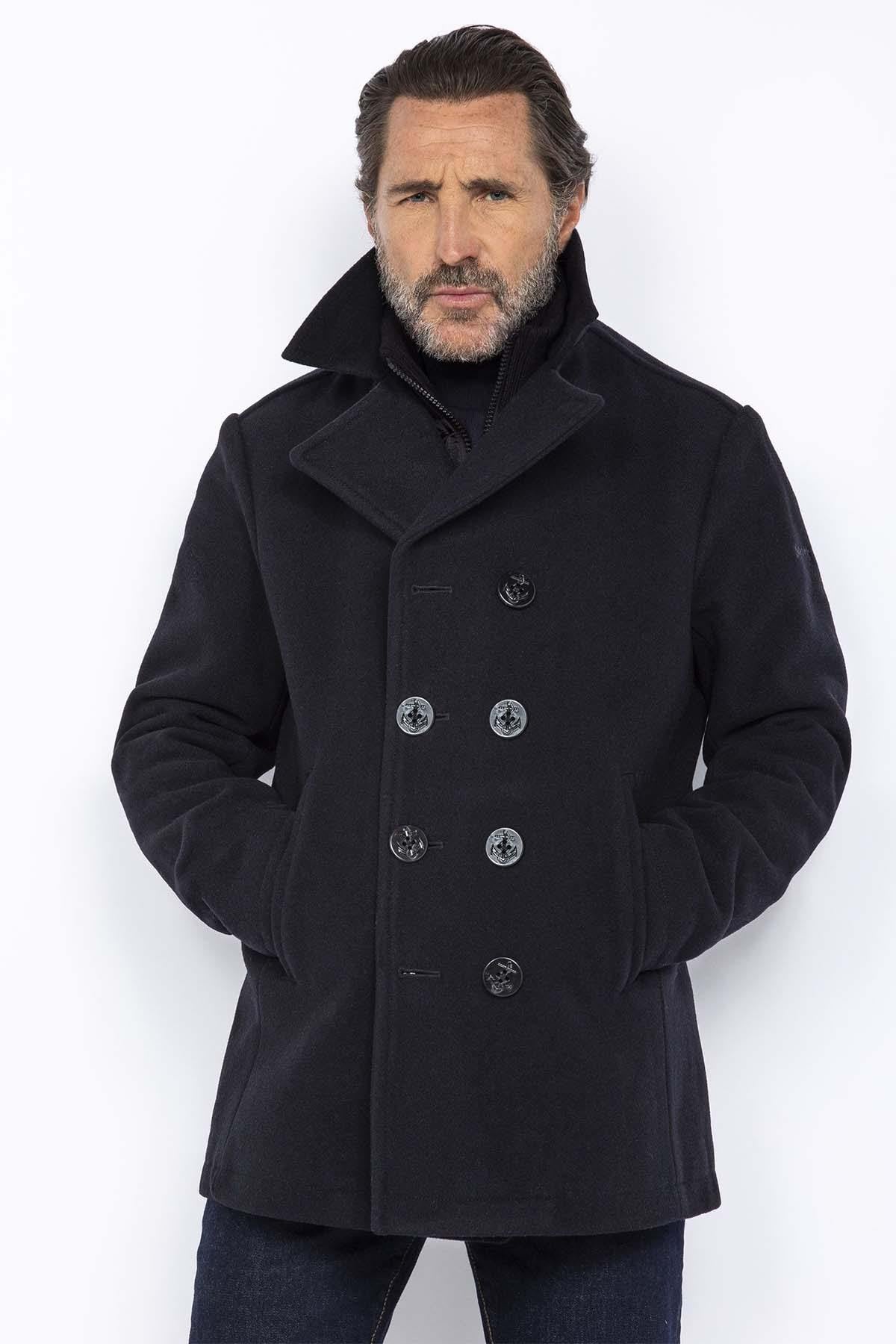 Men's navy blue wool peacoat - Image n°4