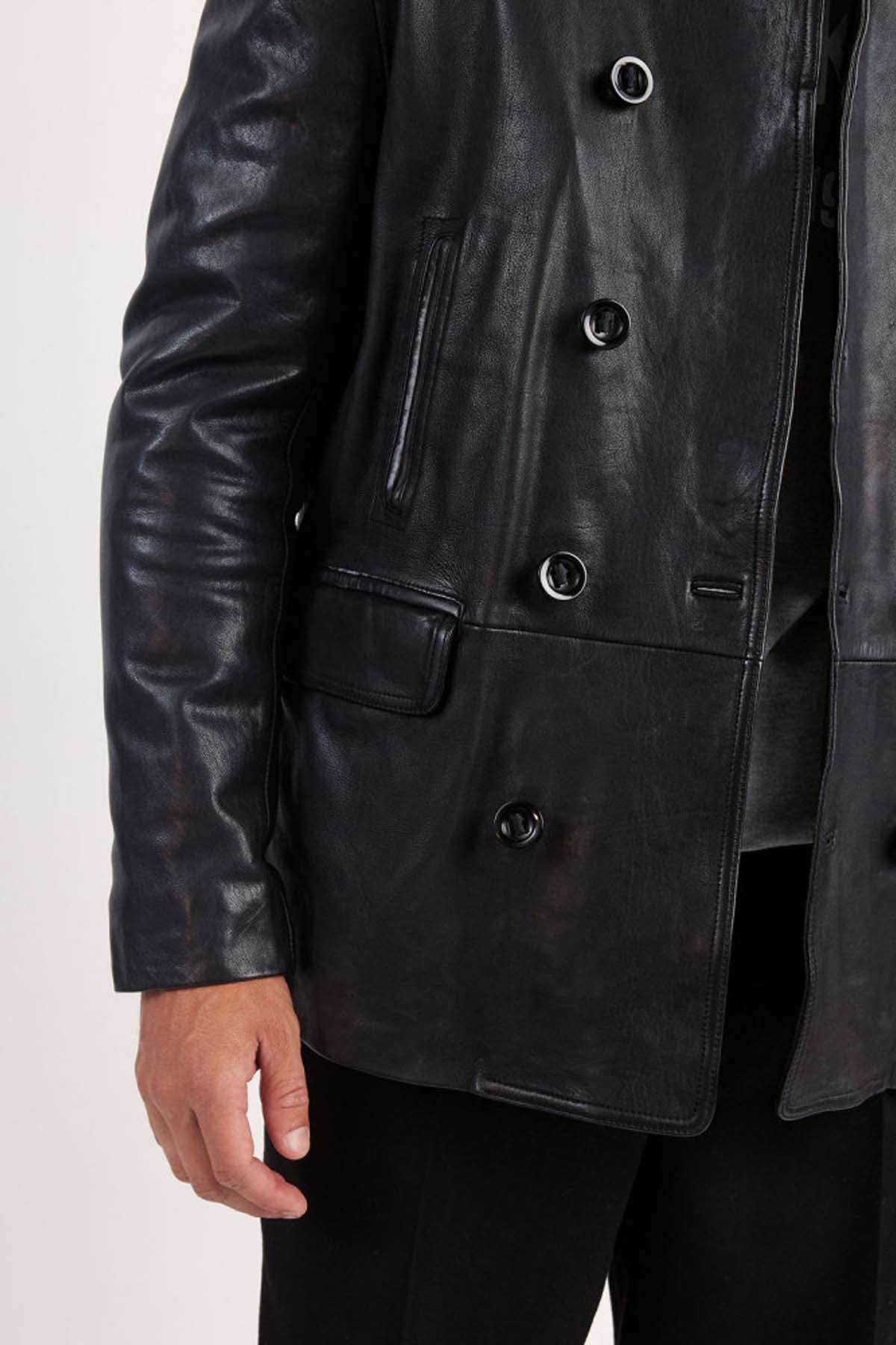 Three-quarter length jacket in black lambskin - Image n°5