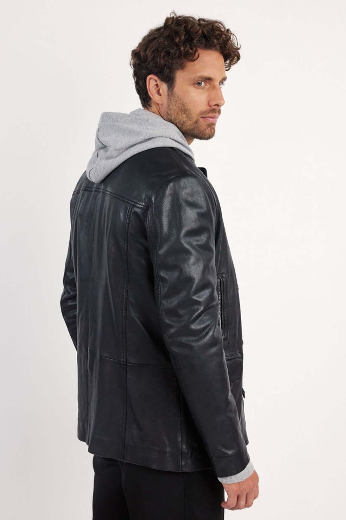 Three-quarter length jacket in black lambskin - Image n°3