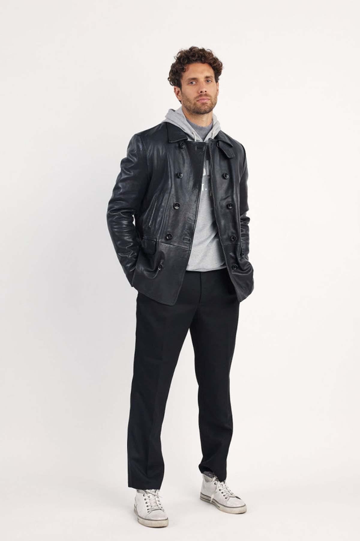 Three-quarter length jacket in black lambskin - Image n°1