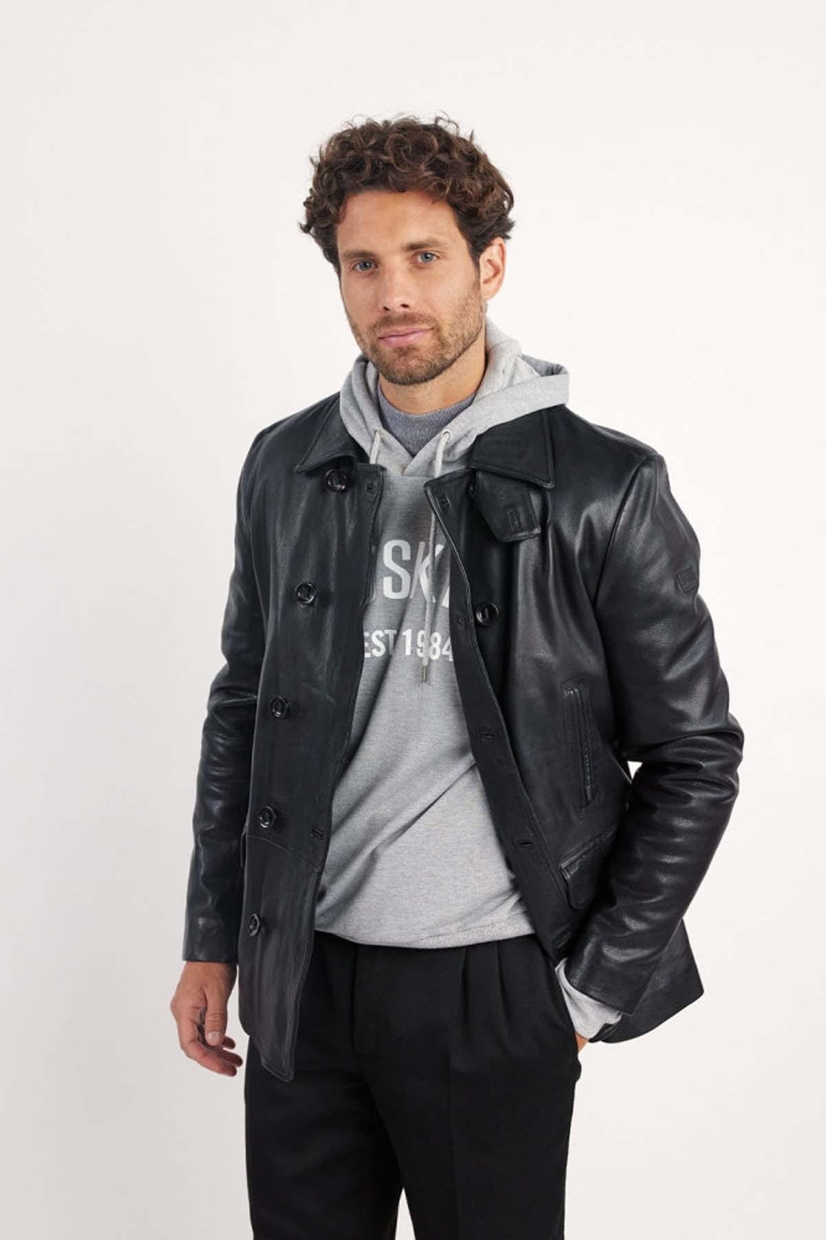 Three-quarter length jacket in black lambskin - Image n°2