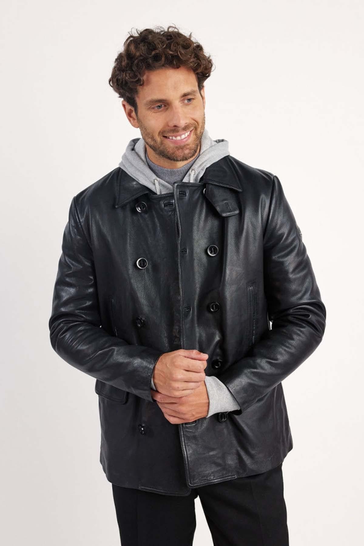 Three-quarter length jacket in black lambskin - Image n°4