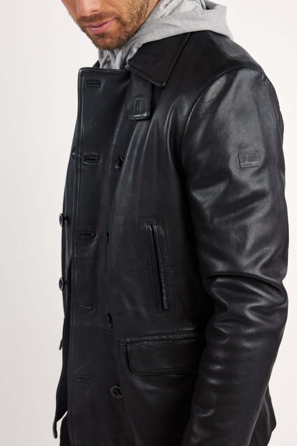 Three-quarter length jacket in black lambskin - Image n°7