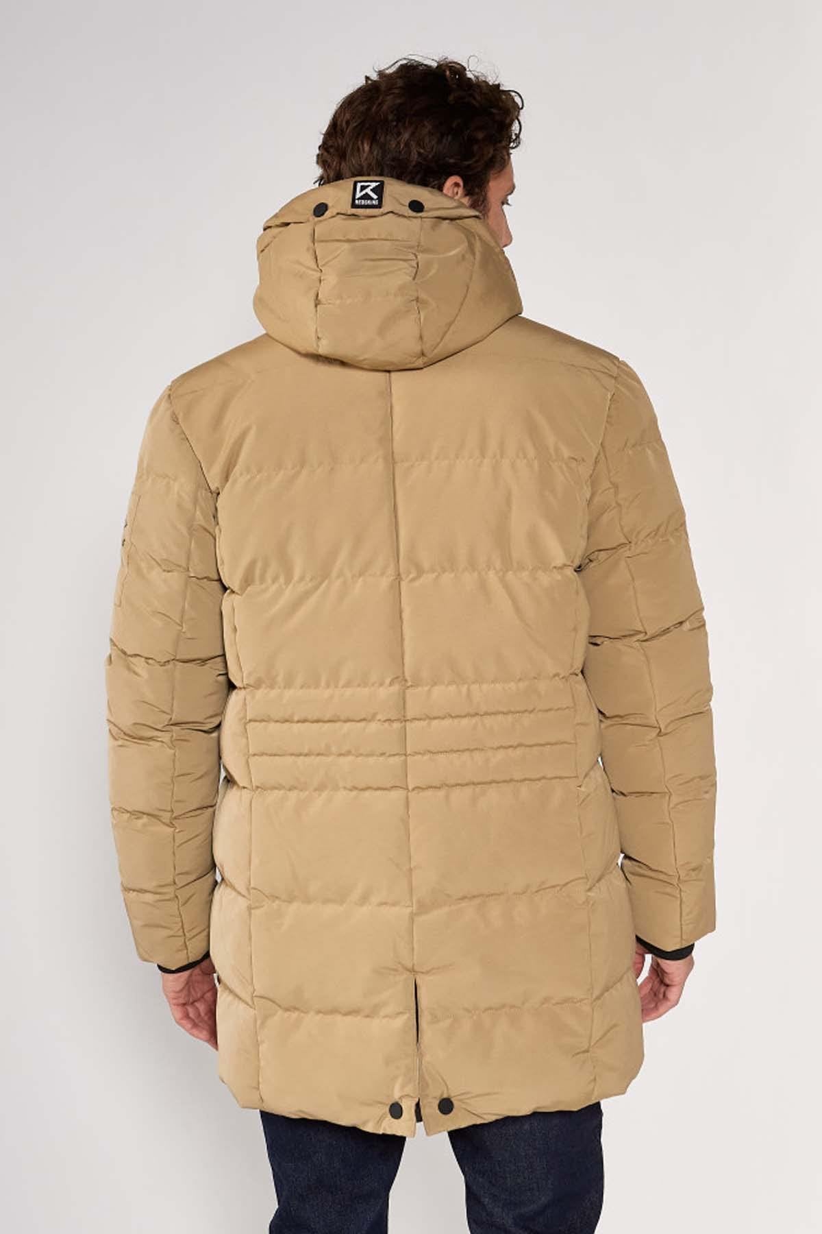 Beige casual mid-length down jacket - Image n°4