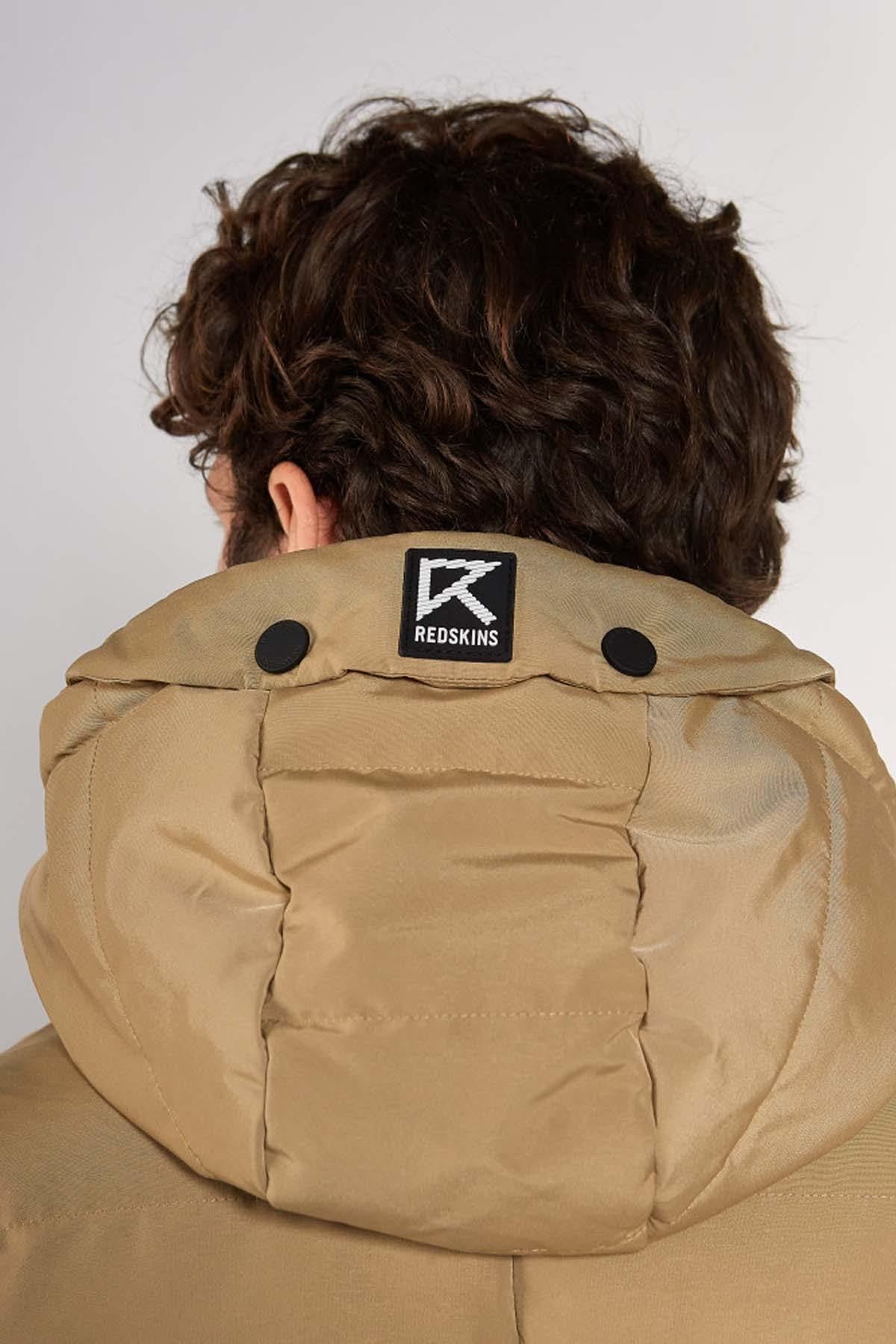 Beige casual mid-length down jacket - Image n°5