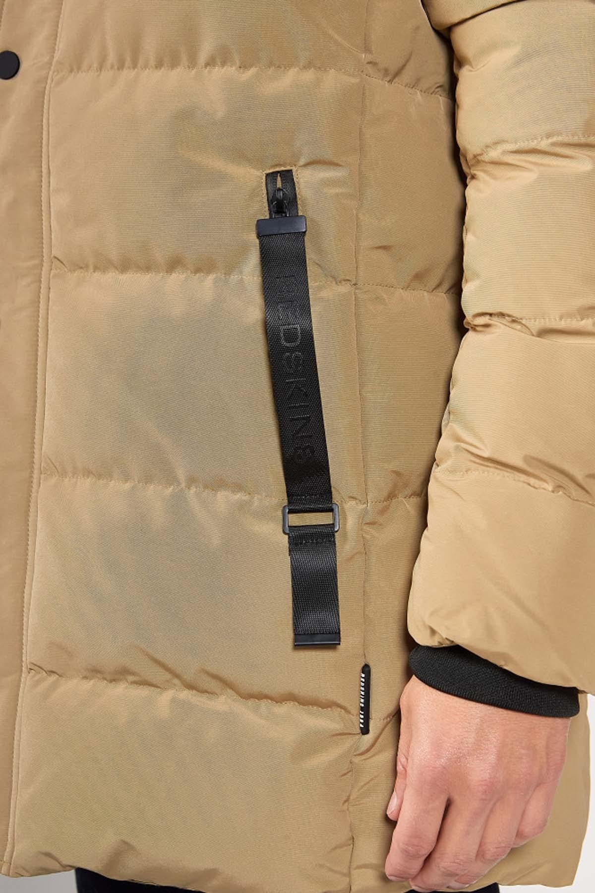 Beige casual mid-length down jacket - Image n°7