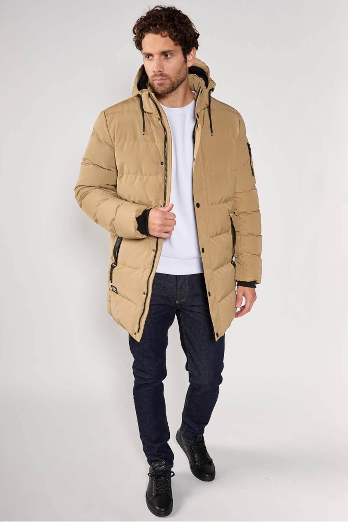 Beige casual mid-length down jacket - Image n°2