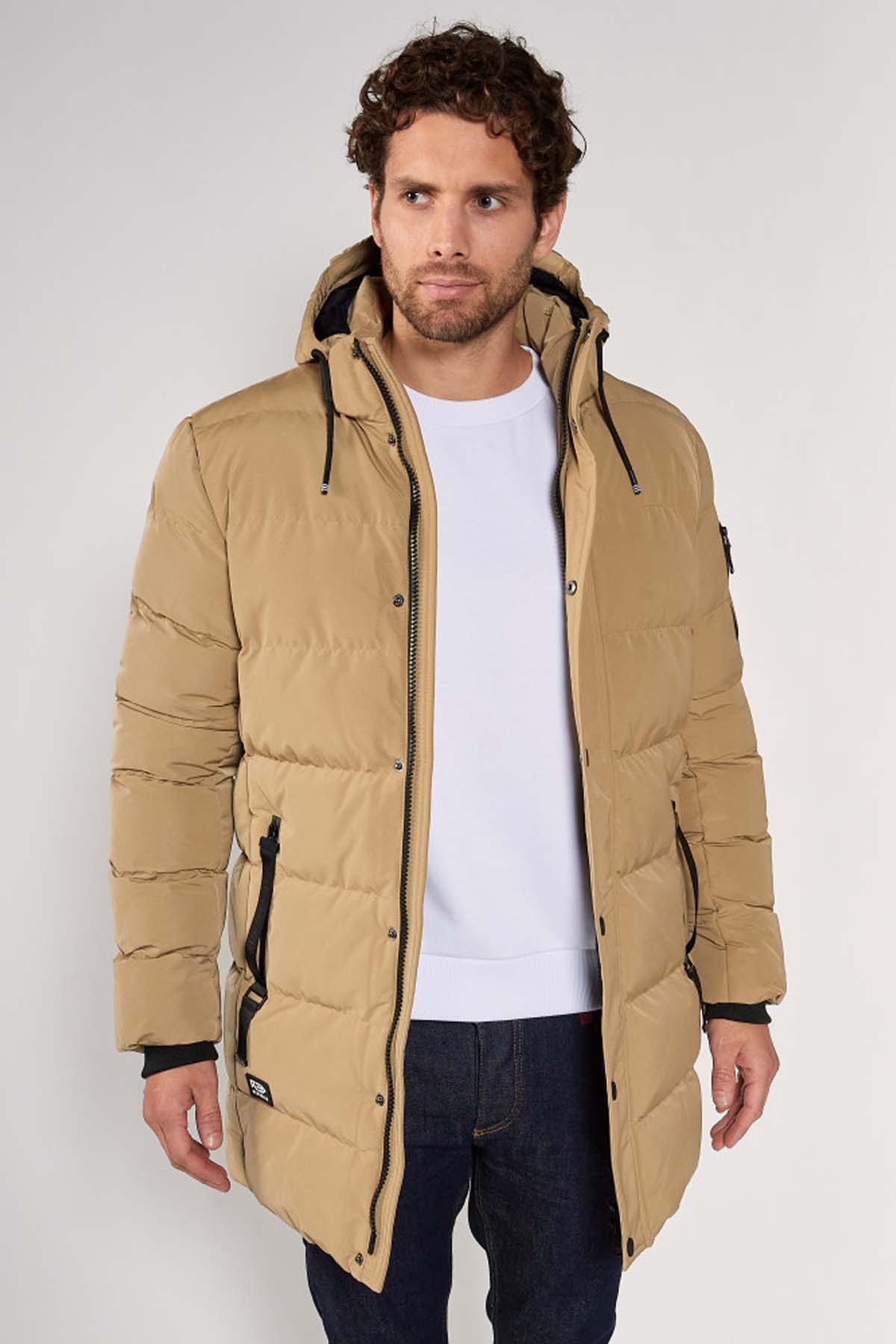 Beige casual mid-length down jacket - Image n°3