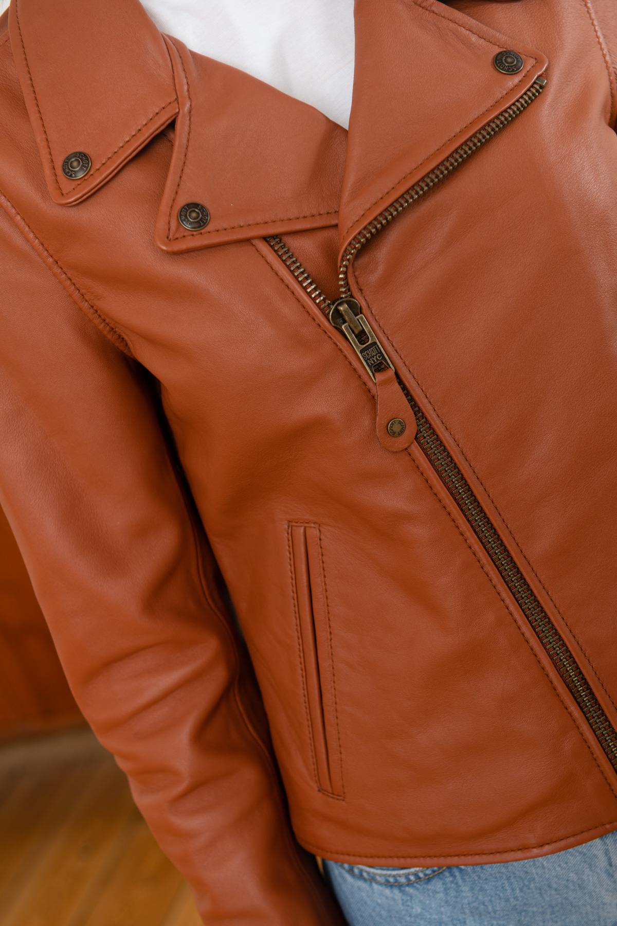 Cognac genuine leather perfecto - Image n°8