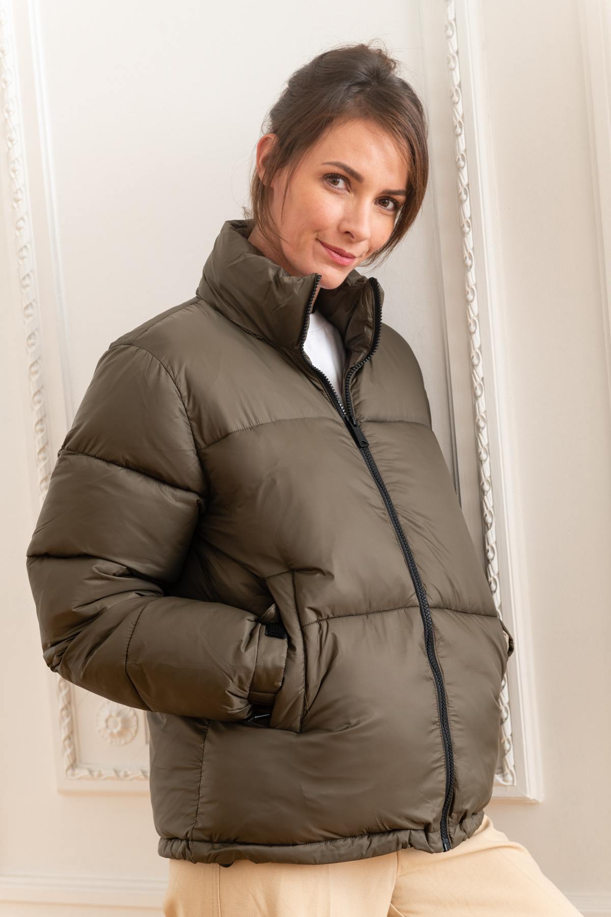 Women's down jacket in bronze recycled nylon - Image n°2