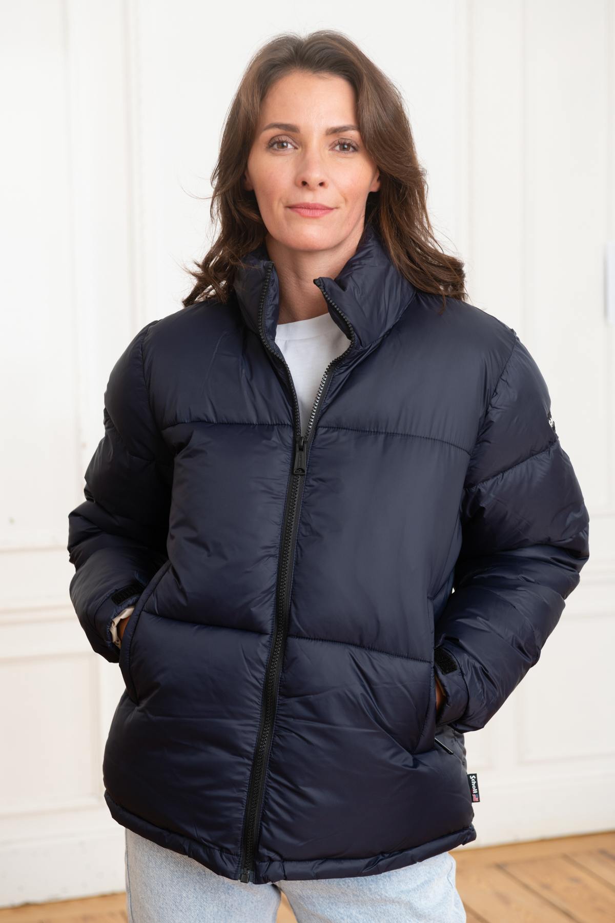 Eco-responsible down jacket in navy blue recycled nylon - Image n°4