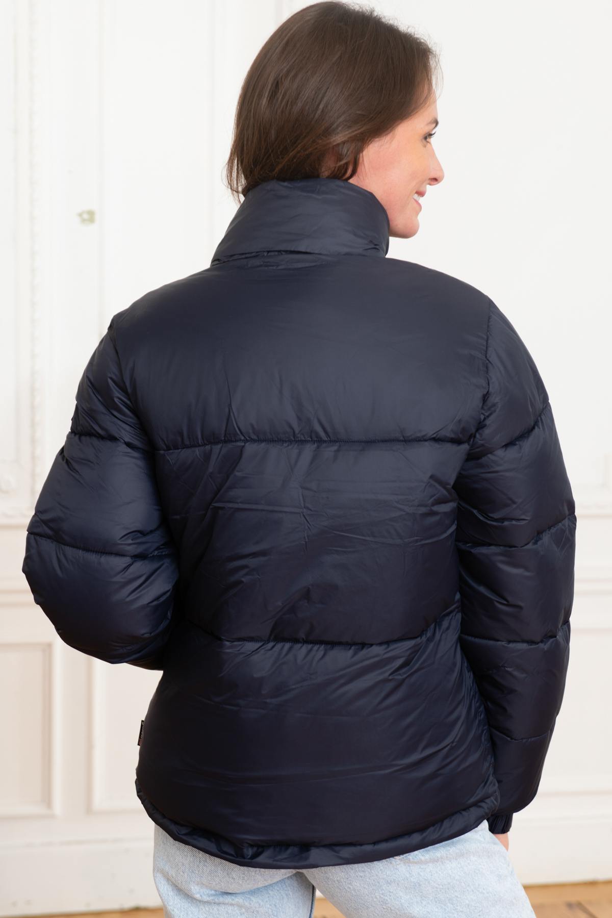 Eco-responsible down jacket in navy blue recycled nylon - Image n°5