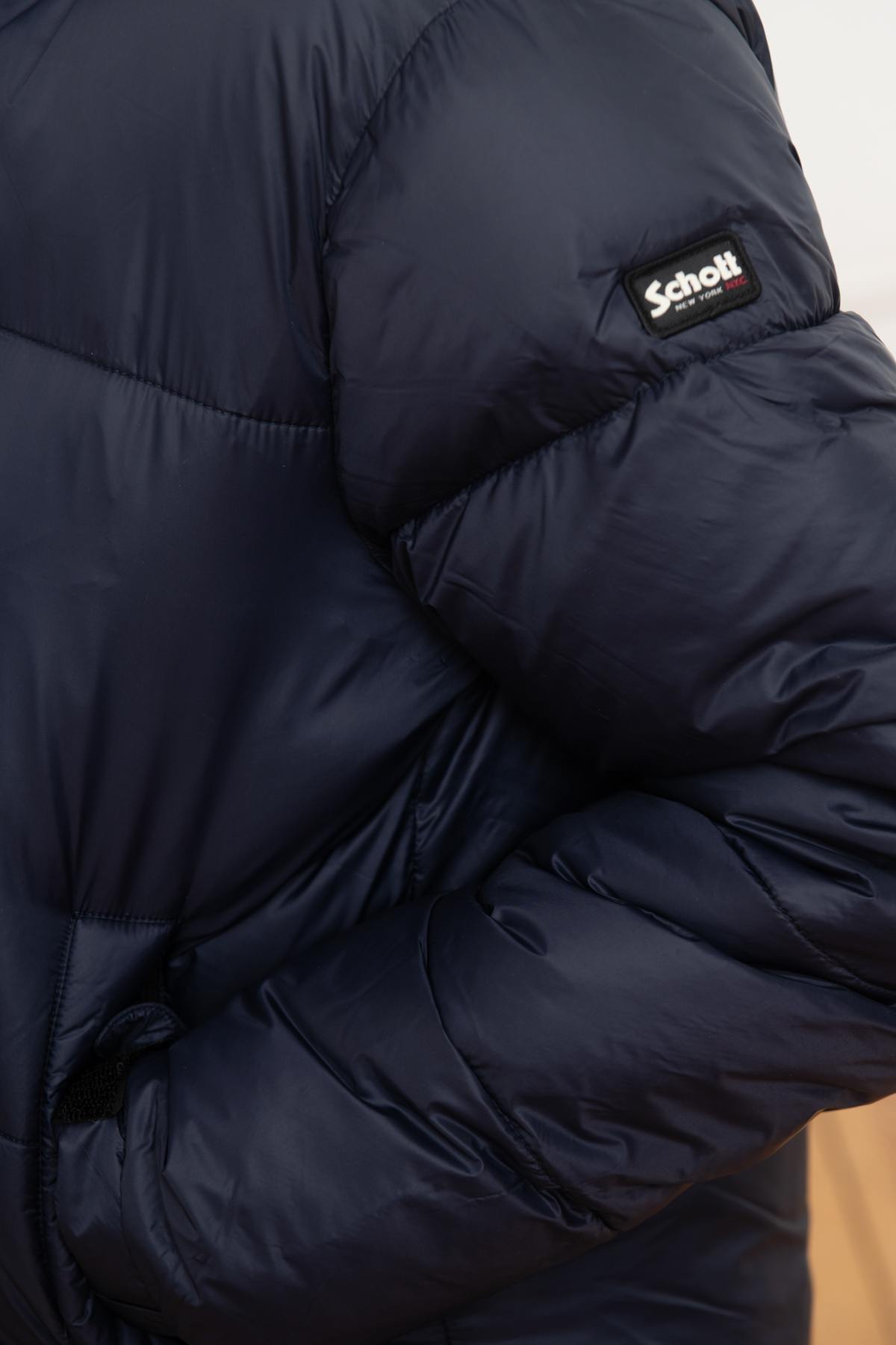 Eco-responsible down jacket in navy blue recycled nylon - Image n°6