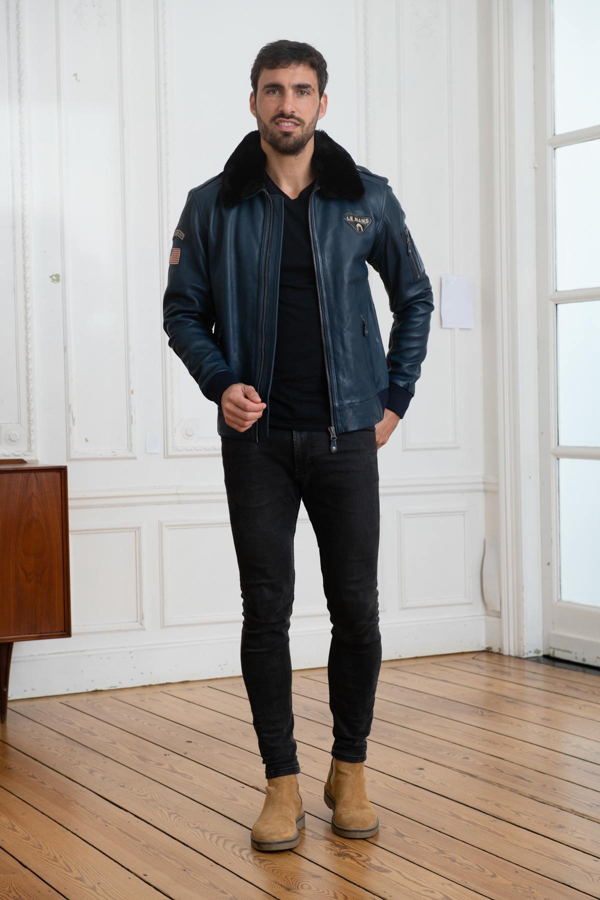 McQueen jacket in blue genuine leather - Image n°6