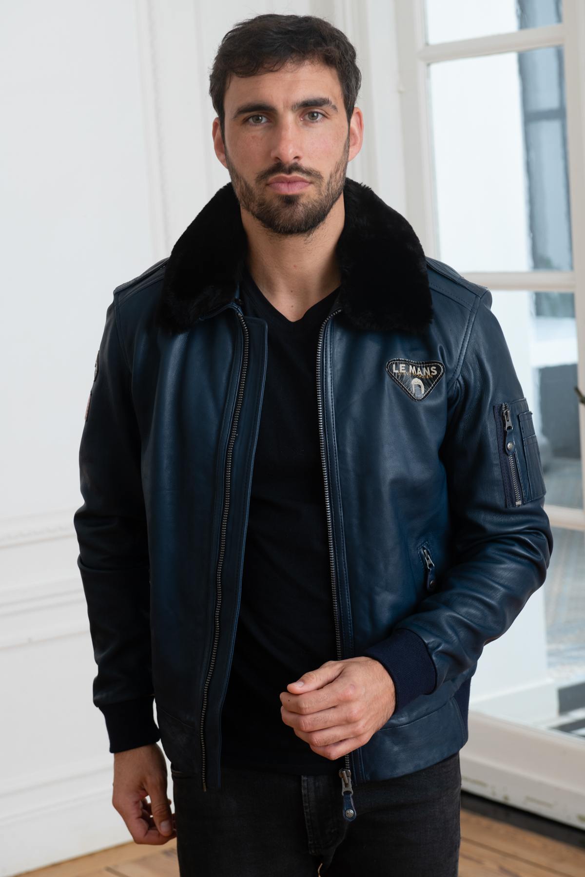 McQueen jacket in blue genuine leather - Image n°7