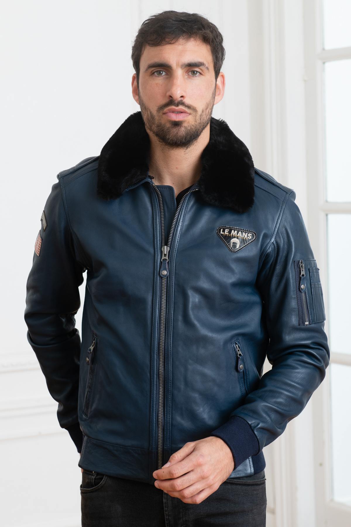 McQueen jacket in blue genuine leather - Image n°4