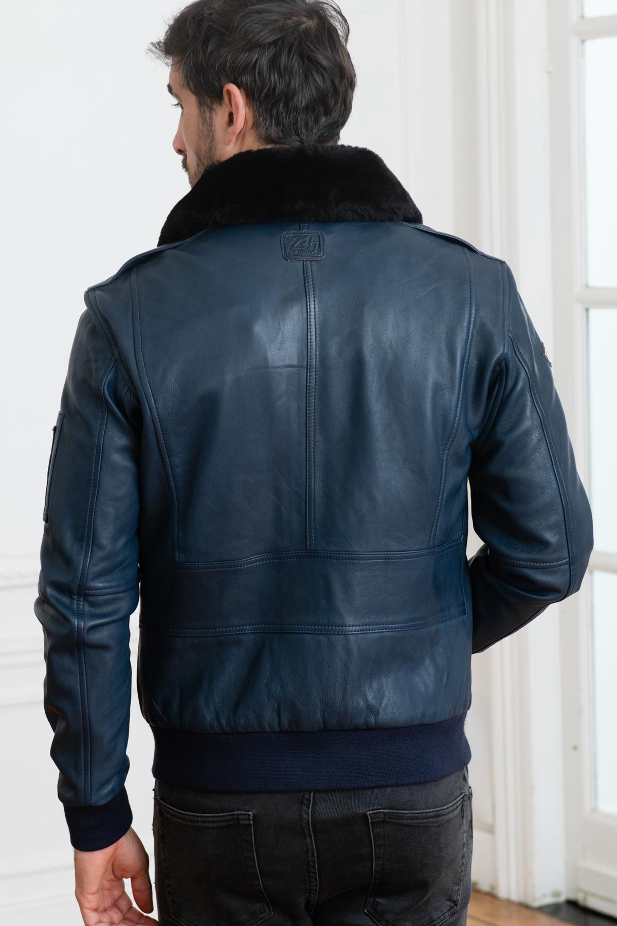 McQueen jacket in blue genuine leather - Image n°9