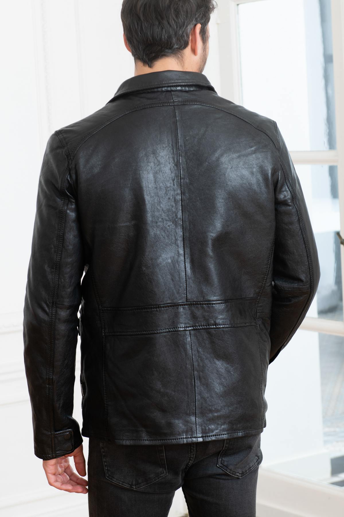 Black vegetable sheepskin leather jacket - Image n°5