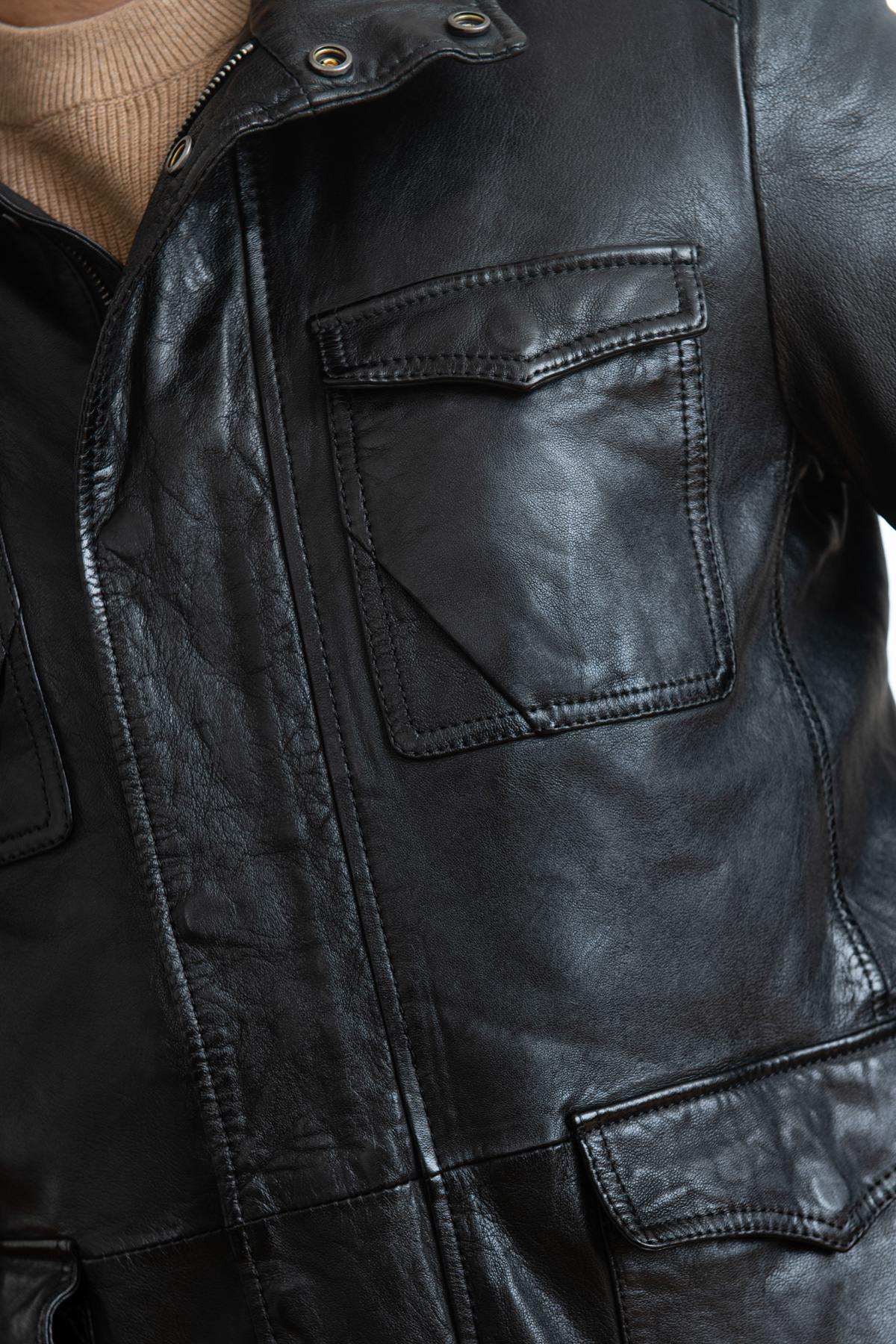 Black vegetable sheepskin leather jacket - Image n°7