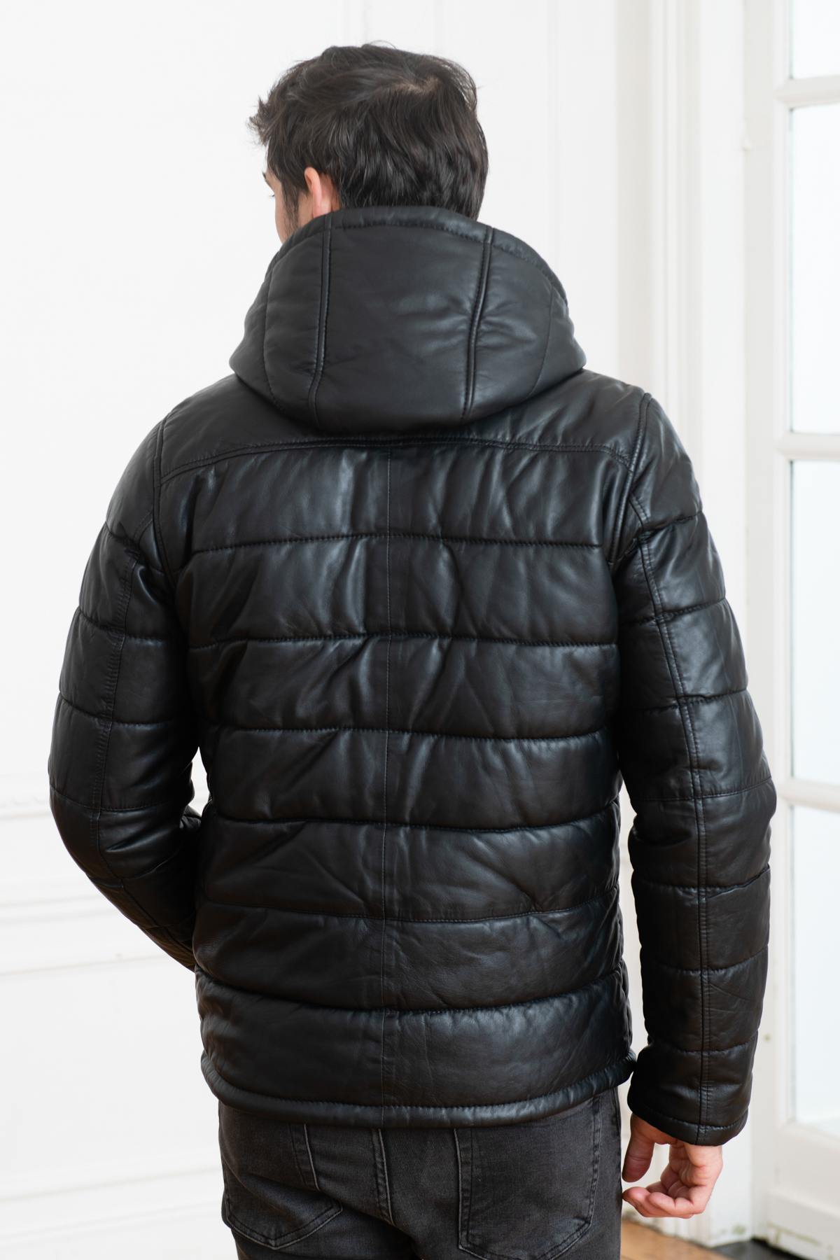 Black leather down jacket - Image n°6