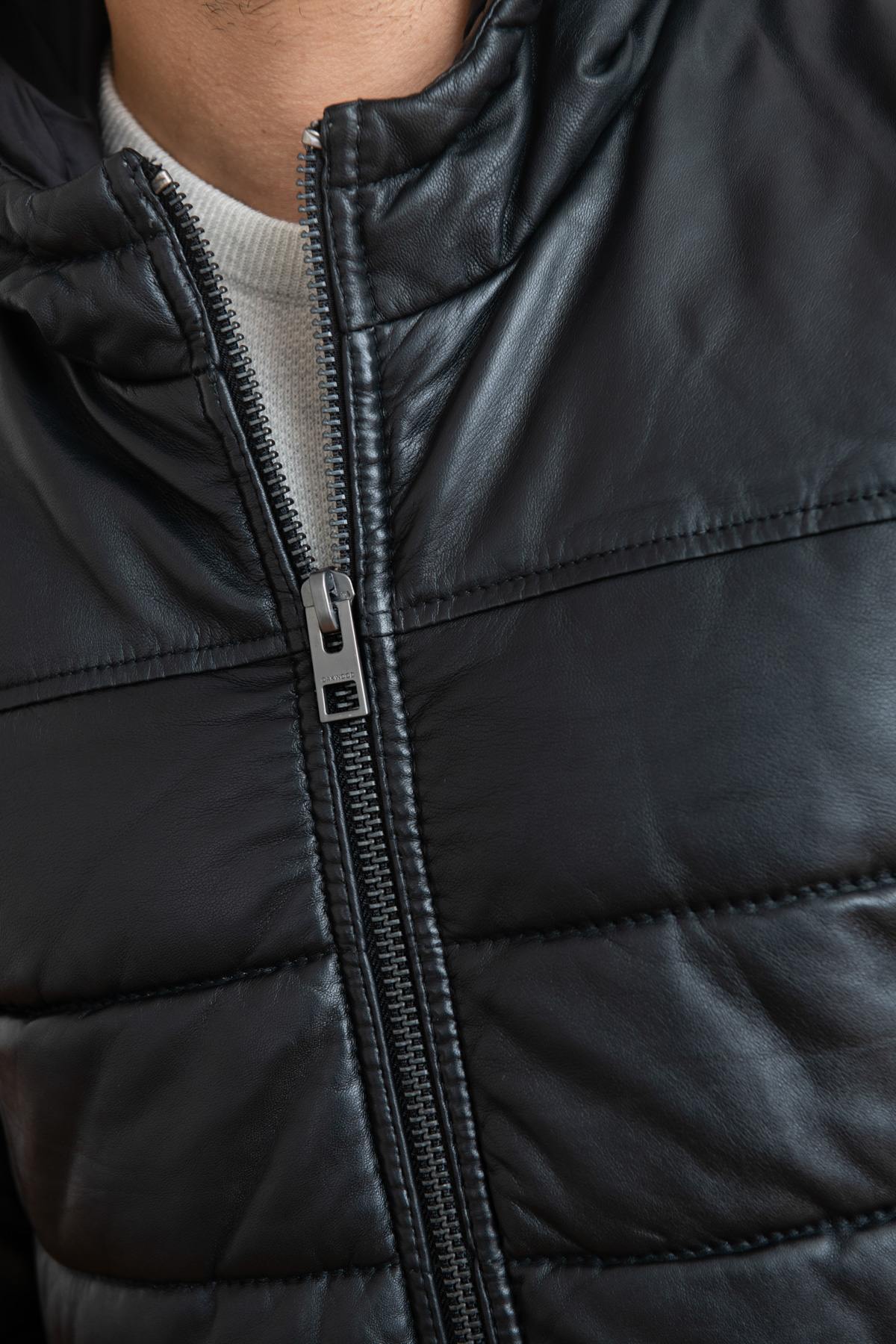 Black leather down jacket - Image n°7