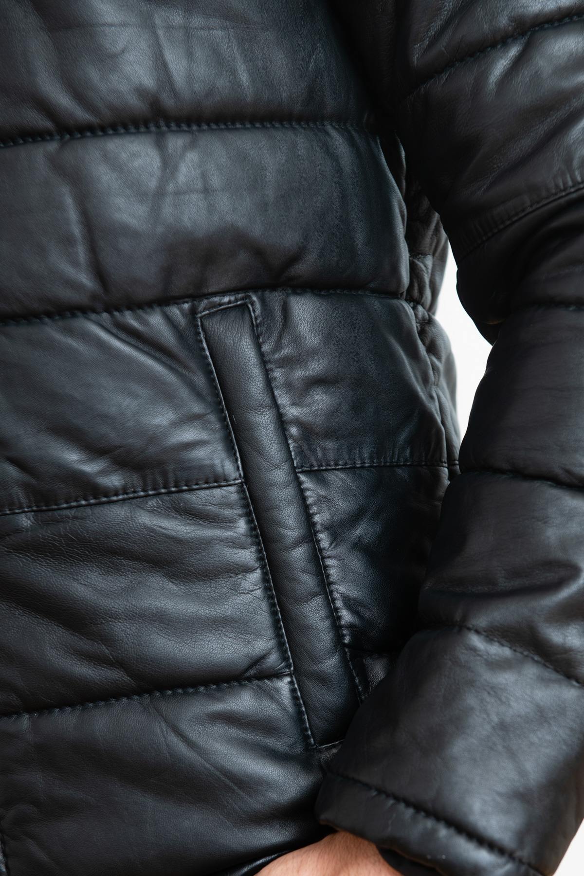 Black leather down jacket - Image n°8