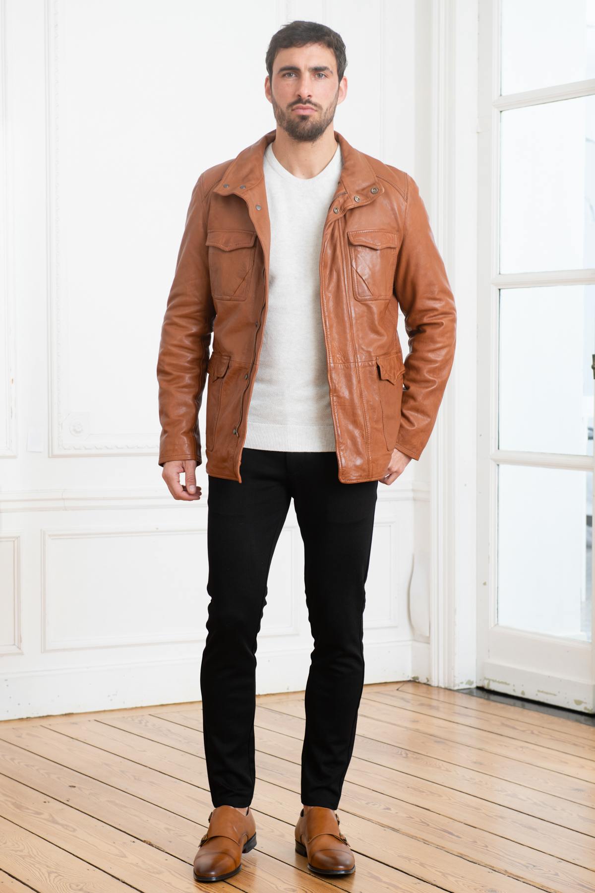 Cognac vegetable leather jacket - Image n°4