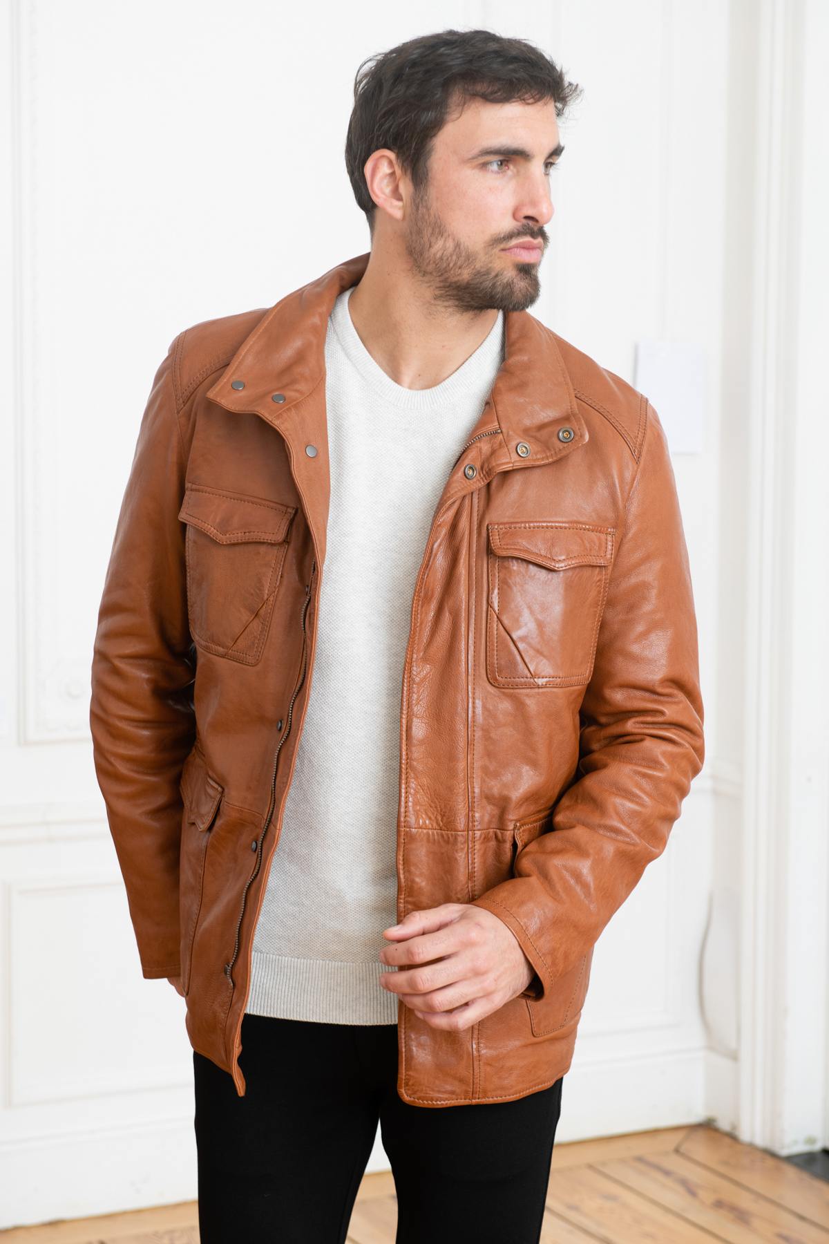 Cognac vegetable leather jacket - Image n°1