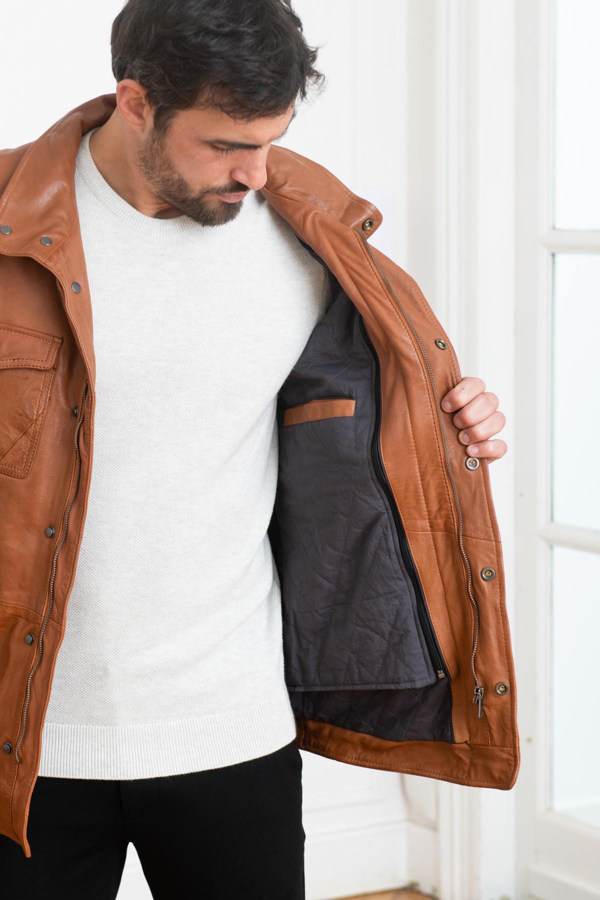 Cognac vegetable leather jacket - Image n°5