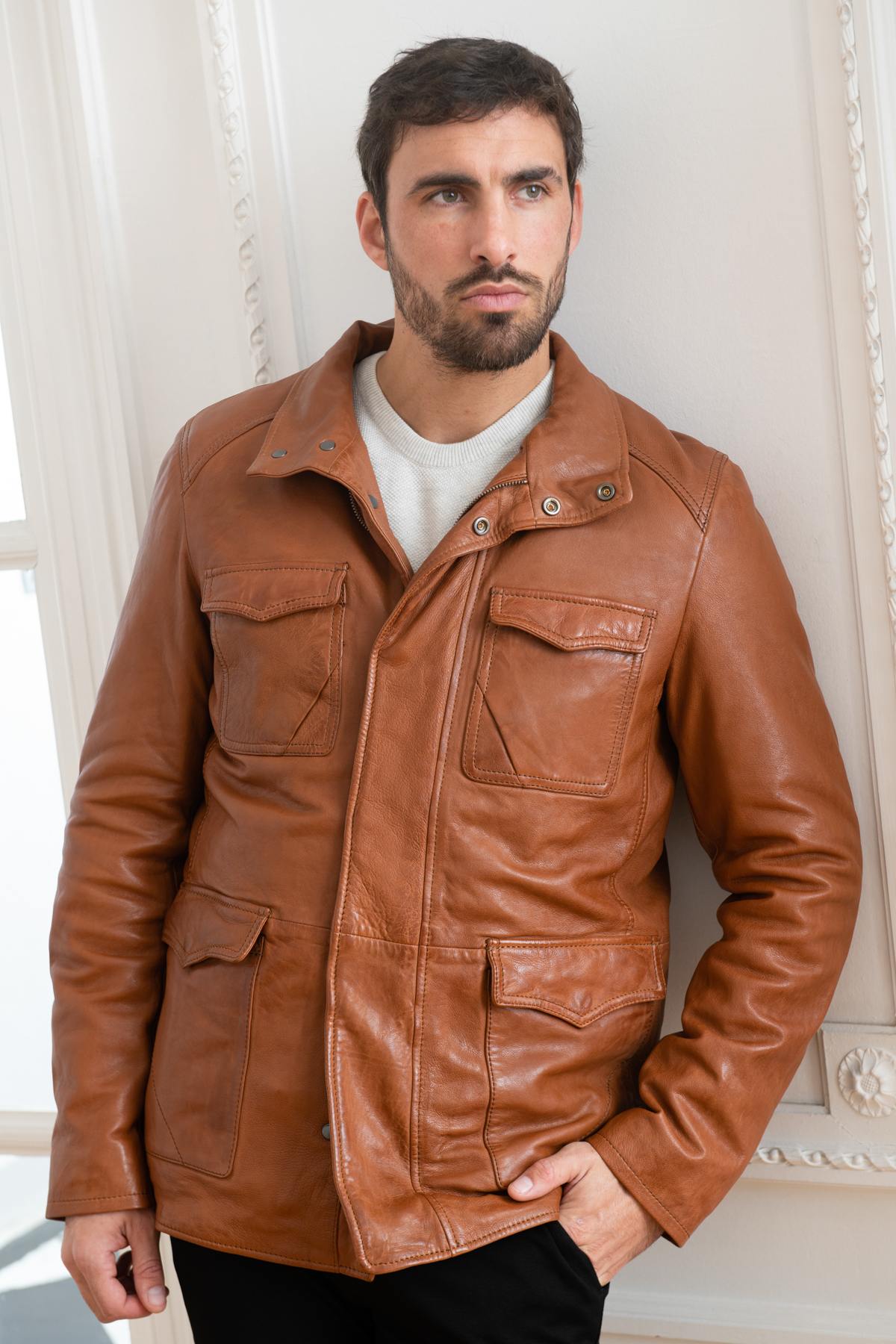 Cognac vegetable leather jacket - Image n°1