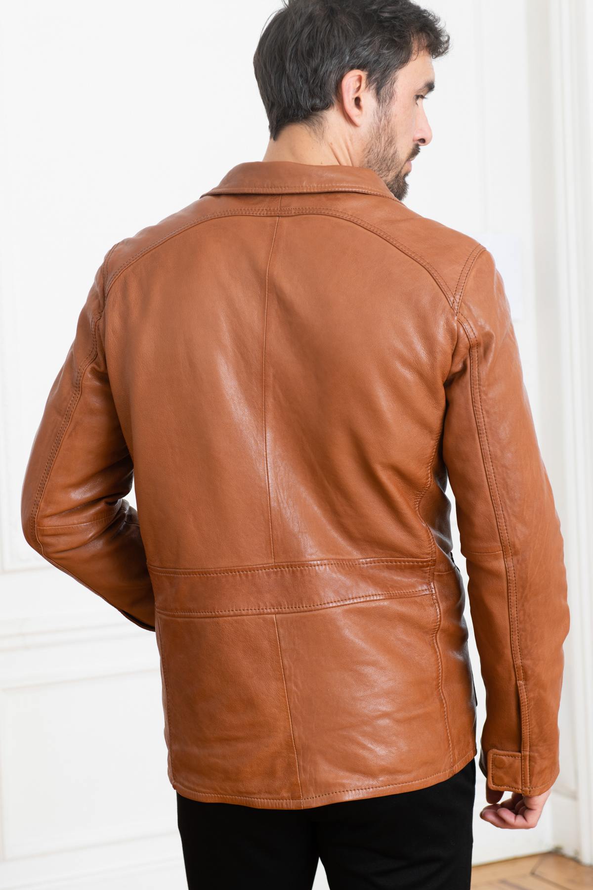 Cognac vegetable leather jacket - Image n°6