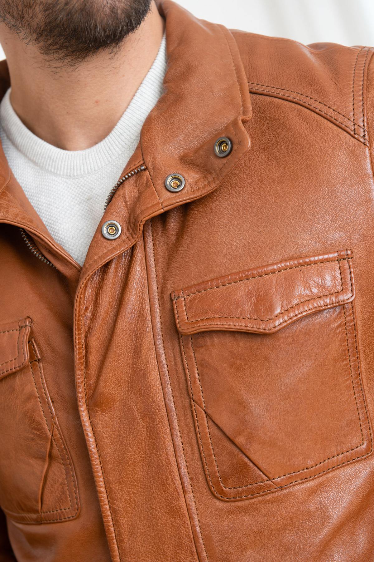 Cognac vegetable leather jacket - Image n°8