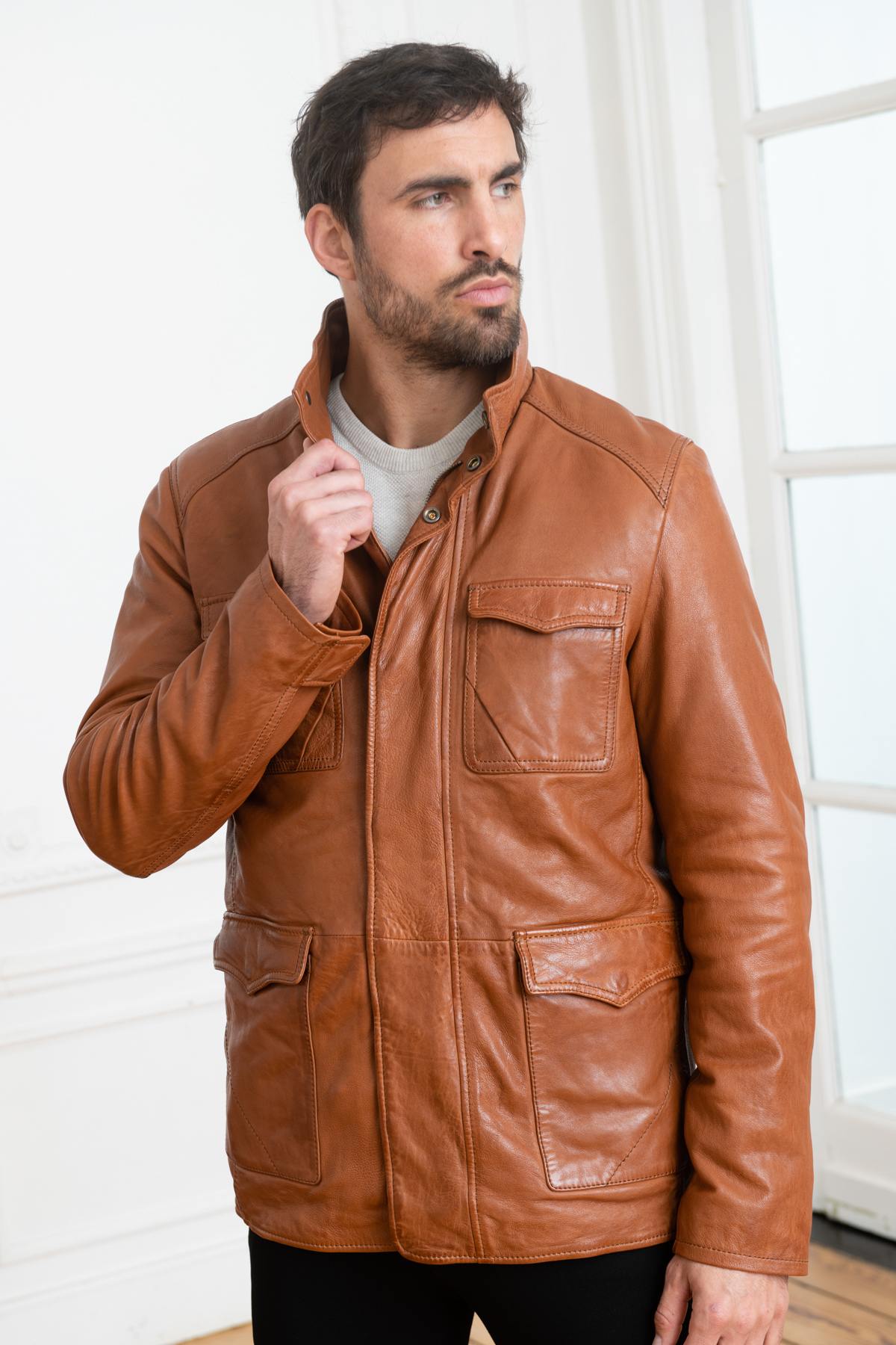 Cognac vegetable leather jacket - Image n°3