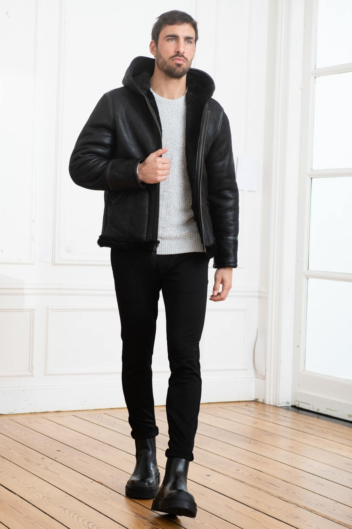 B-3 bomber in black shearling - Image n°3