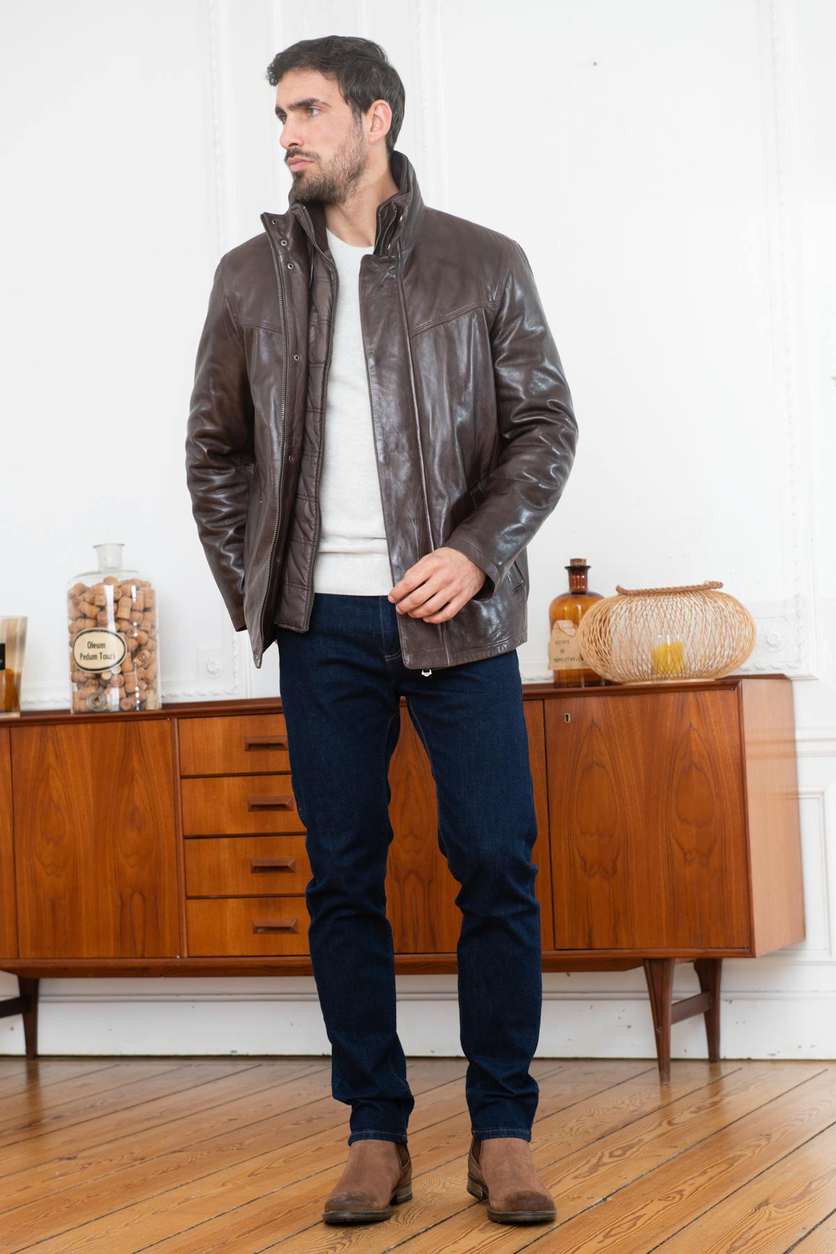 Men's brown leather jacket - Image n°2